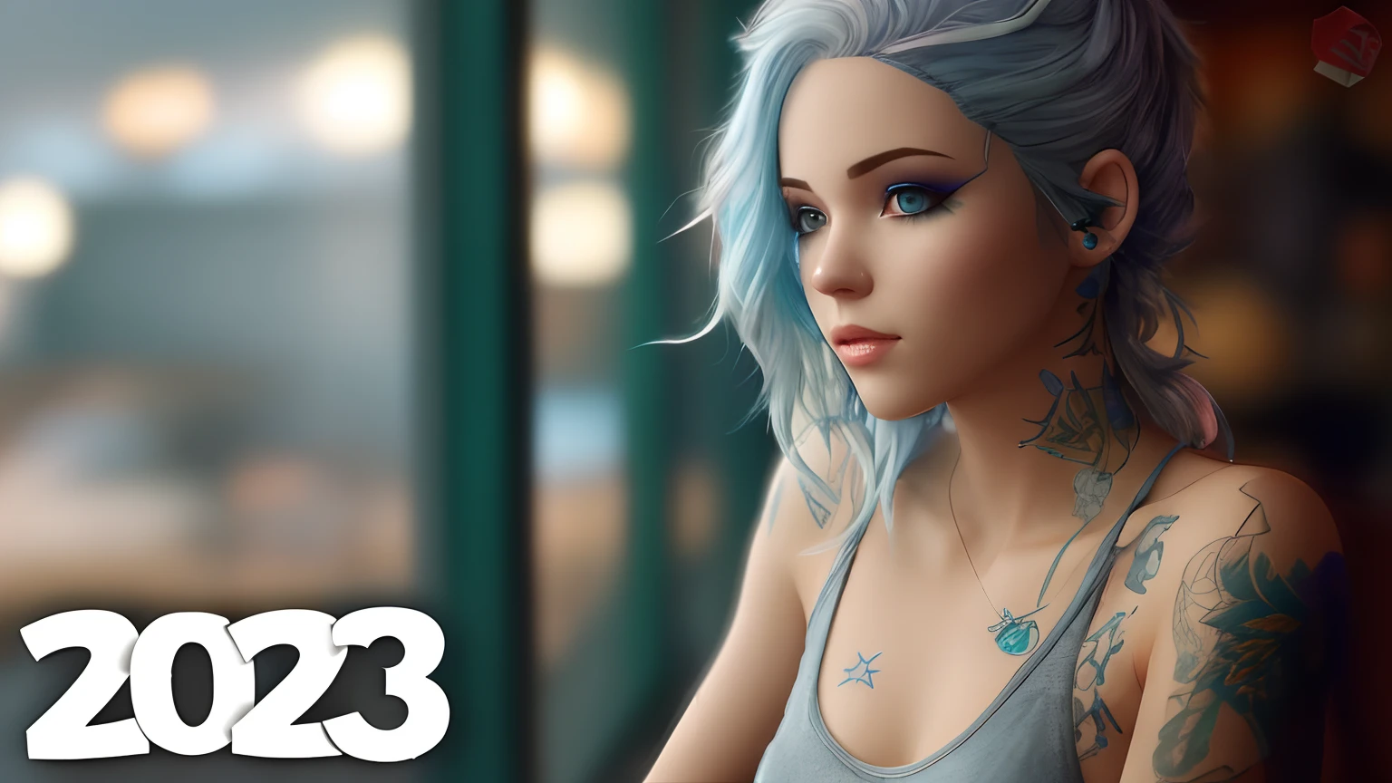 a close up of a woman with blue hair and tattoos, deviantart artstation cgscosiety, she is 2 3, daz 3 d, daz 3d, daz3d, 4k trending at artstation hq, beautiful blue haired girl, cyborg - girl with silver hair, pretty girl with blue hair, artgerm ; 3d unreal engine