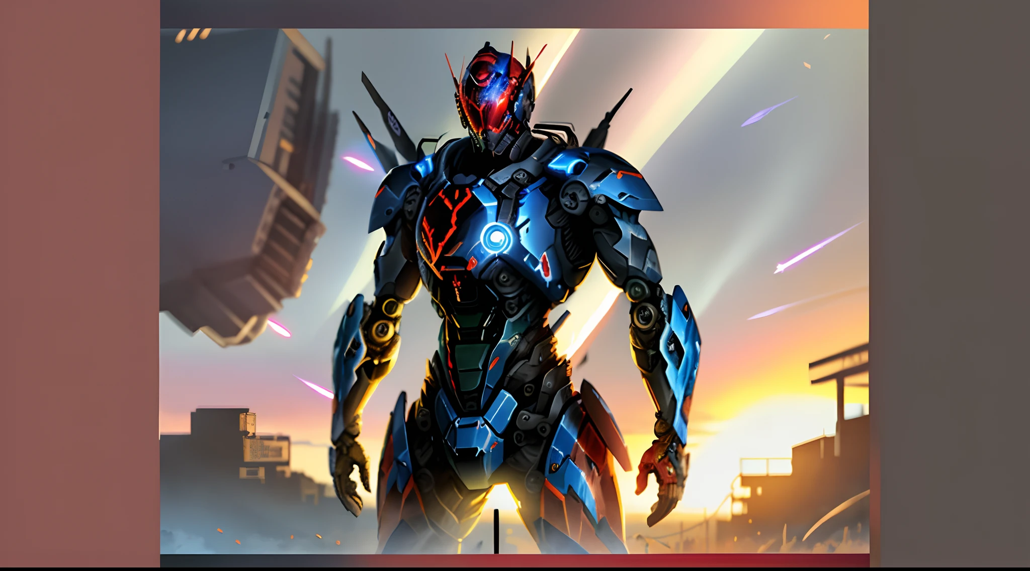 The tall and handsome red and blue mech Sunset was empty