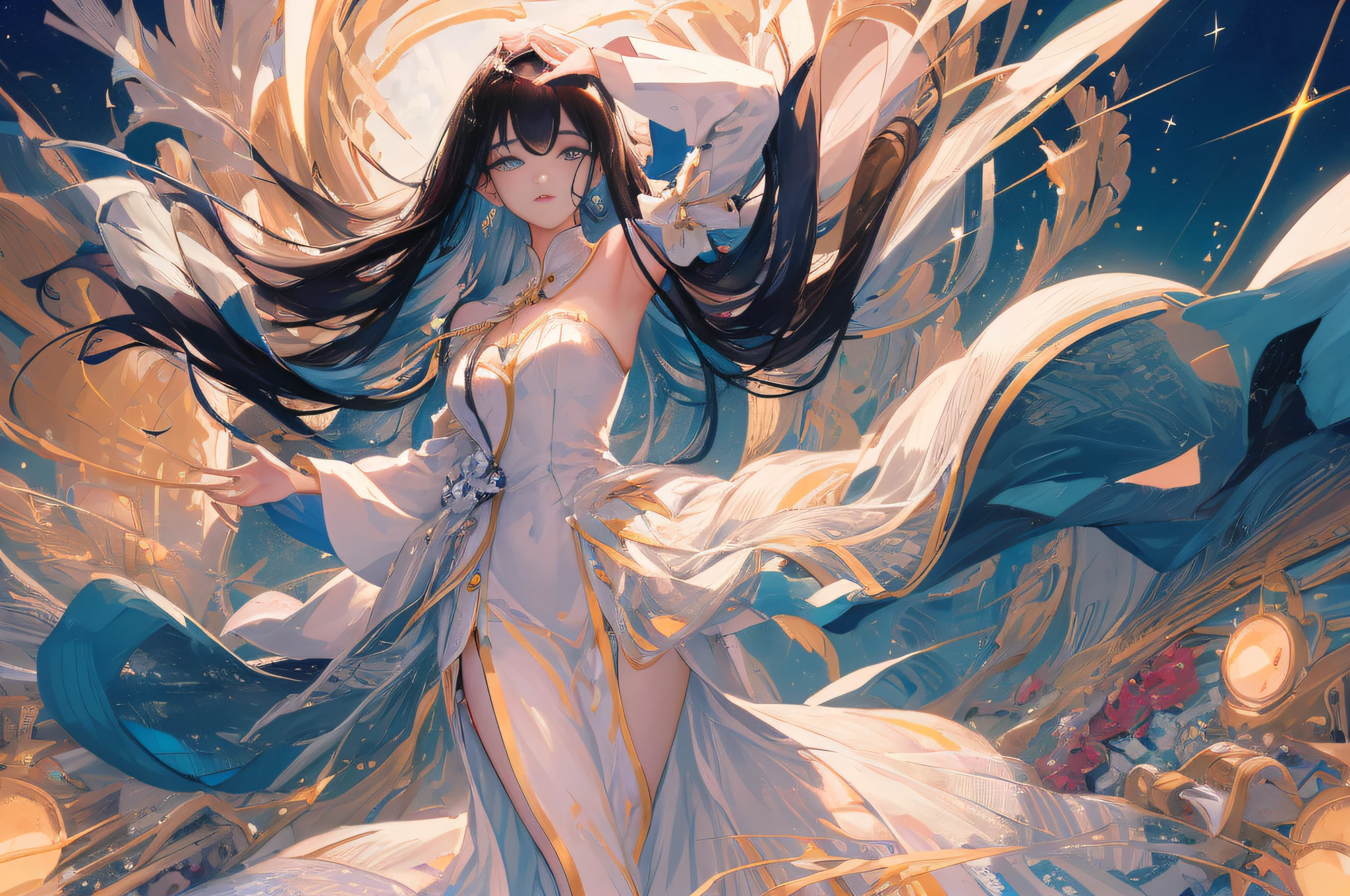 ((tmasterpiece、Need、ultra-delicate、A high resolution)), 独奏, a beauty girl, sparkle eyes, perfect  eyes, 23years old, Black and white gold theme,(Eye detail description:1.0）