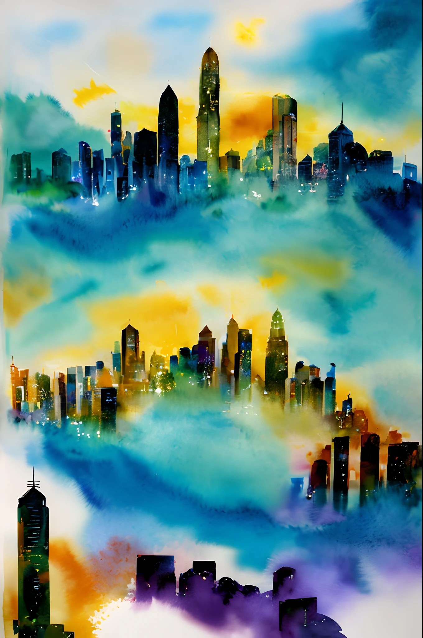 Hong Kong City,Future science fiction,Abstract watercolor,k hd,sense of science and technology,Be creative