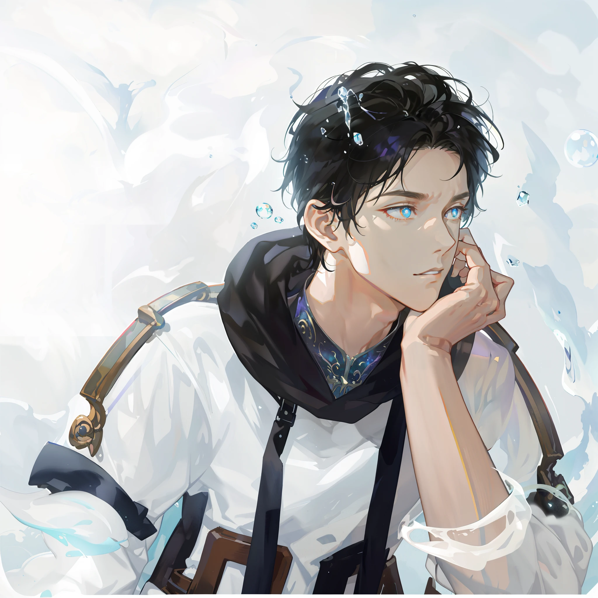 tmasterpiece、Need、1male people、AS-Adult、A MILF、Tall muscular man、dark themes、Magic Array、Buble、rainbow Sunlight、under the water、Reflected mirror、floating piece of Glass、Rainbow light、Bubble Swirling、Wind swirl、extreme light、Fantastic landscape, Starlight around the character, (The upper part of the body),Black pupils