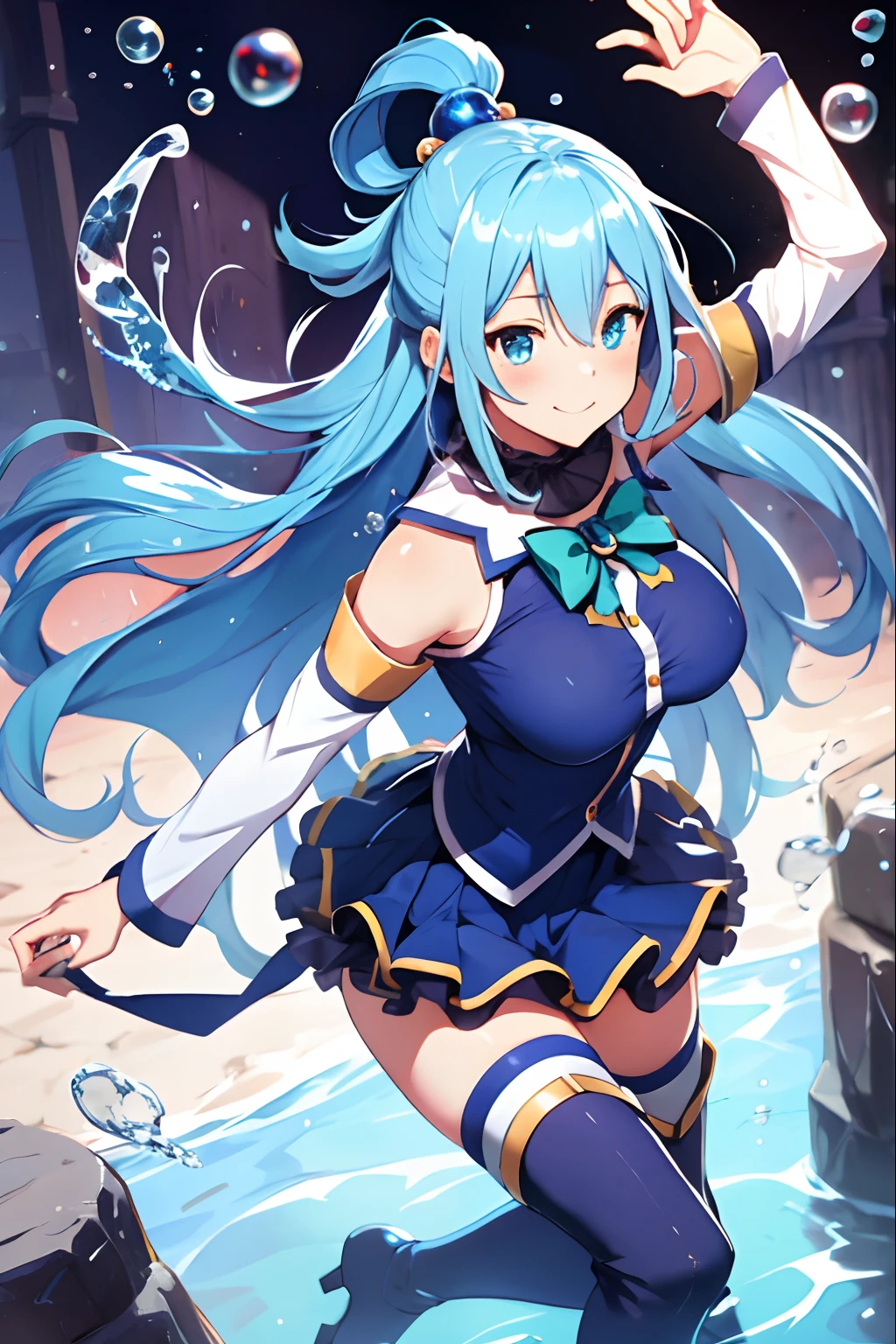 anime style ecchi, 1 girl, sexy pose, thick thighs, buffer, buttocks, White background, Water