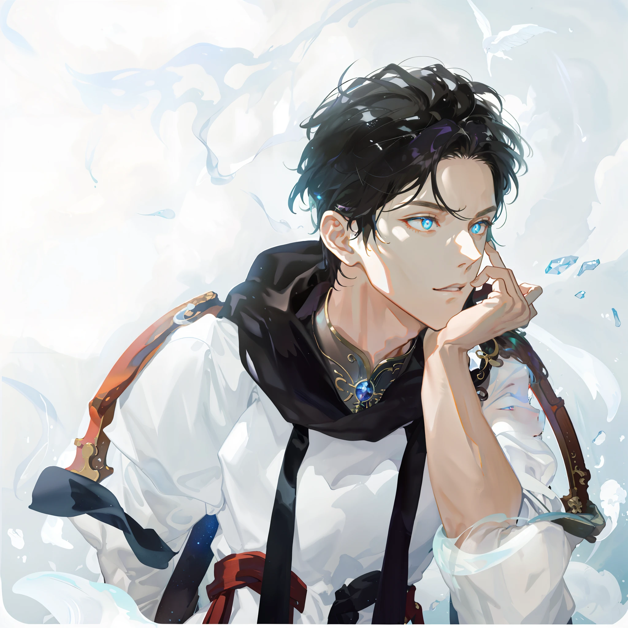 tmasterpiece、Need、1male people、AS-Adult、A MILF、Tall muscular man、dark themes、Magic Array、Buble、rainbow Sunlight、under the water、Reflected mirror、floating piece of Glass、Rainbow light、Bubble Swirling、Wind swirl、extreme light、Fantastic landscape, Starlight around the character, (The upper part of the body),Black pupils