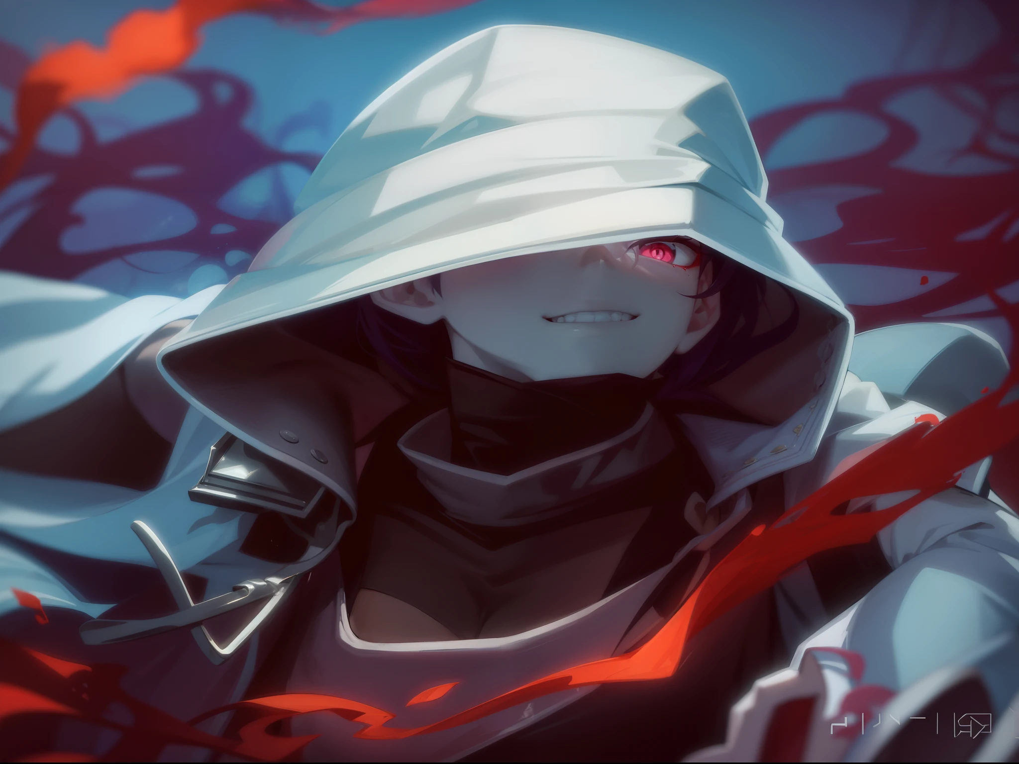 Indifferent and confident smile+Blood red eyes+Shimmering pupils+Purple Flame in_zh-CN