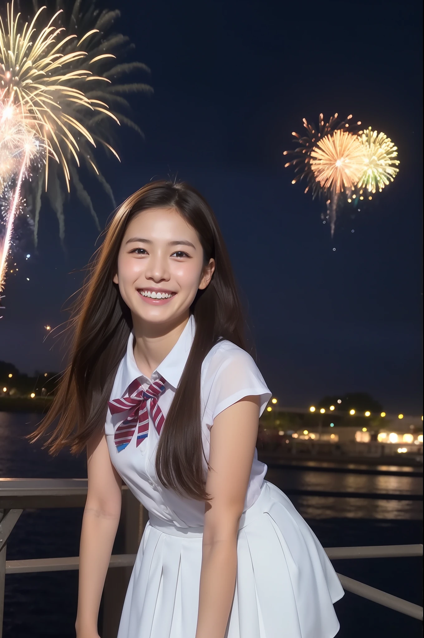 A smile、hi-school girl、While doing fireworks、mare
