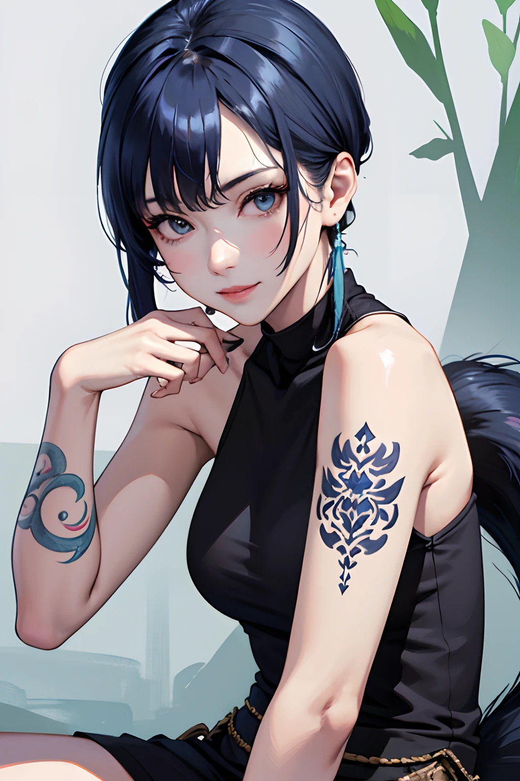 woman posing for a photo, (wearing deep_v-neck_dress:1.2), (long_ponytail_hairstyle:1.3),
good hand,4k, high-res, masterpiece, best quality, head:1.3,((Hasselblad photography)), finely detailed skin, sharp focus, (cinematic lighting), night, soft lighting, dynamic angle, [:(detailed face:1.2):0.2],(((5 stars hotel background))),