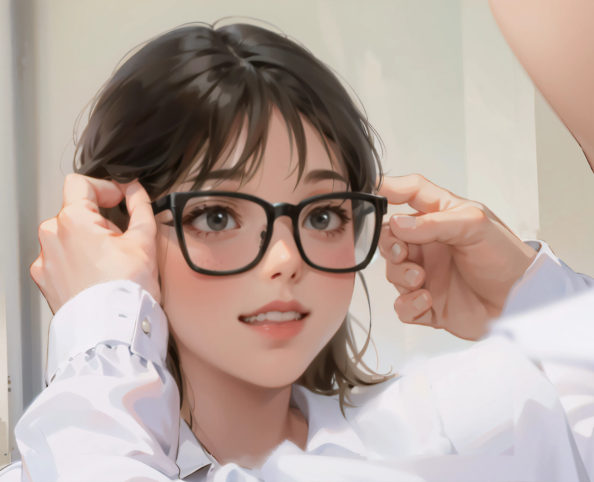 Correct finger structure,Nice looking face,Cute girl