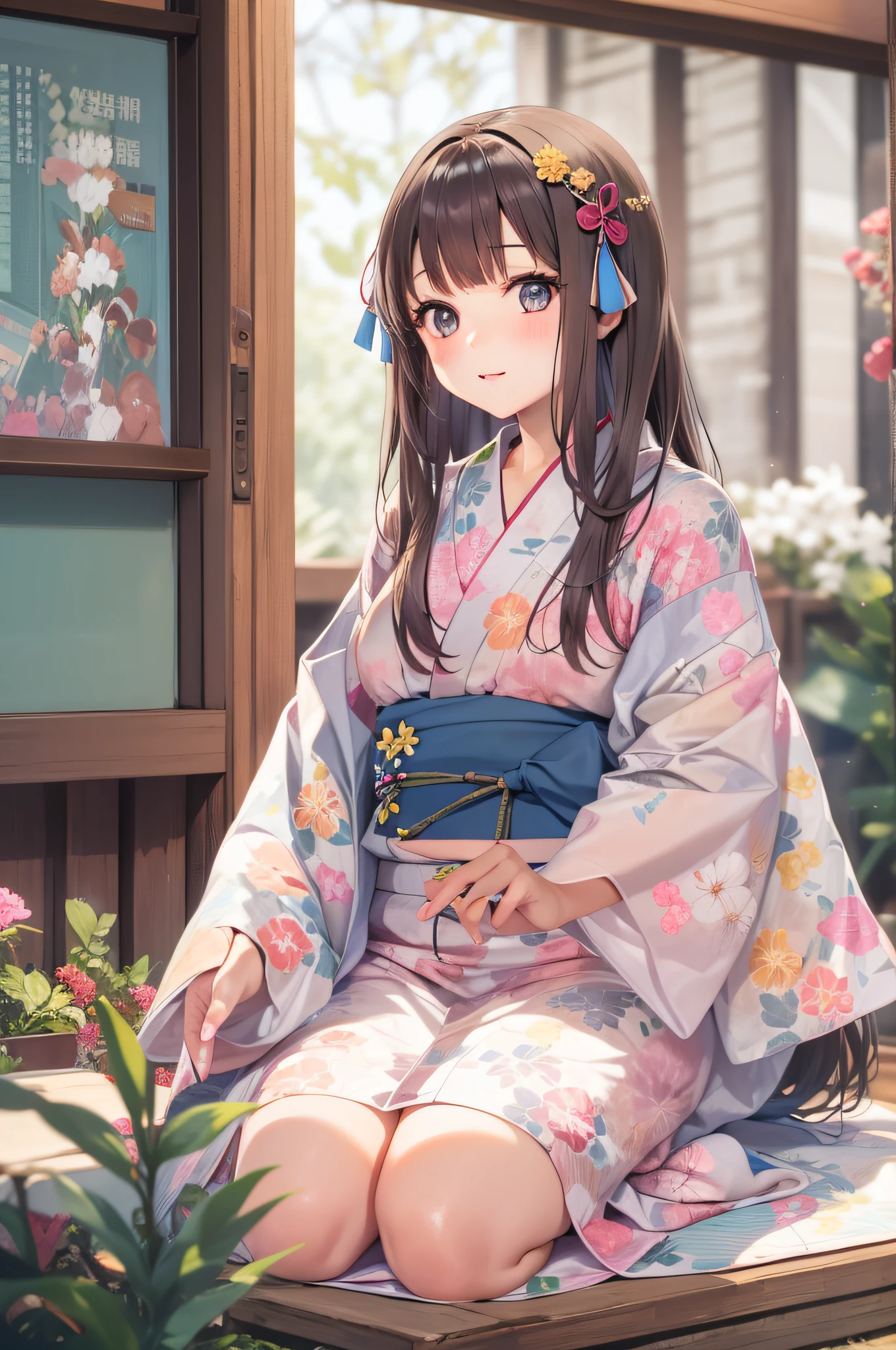 Girl watching TV、Summer Festivals、Girl wearing yukata