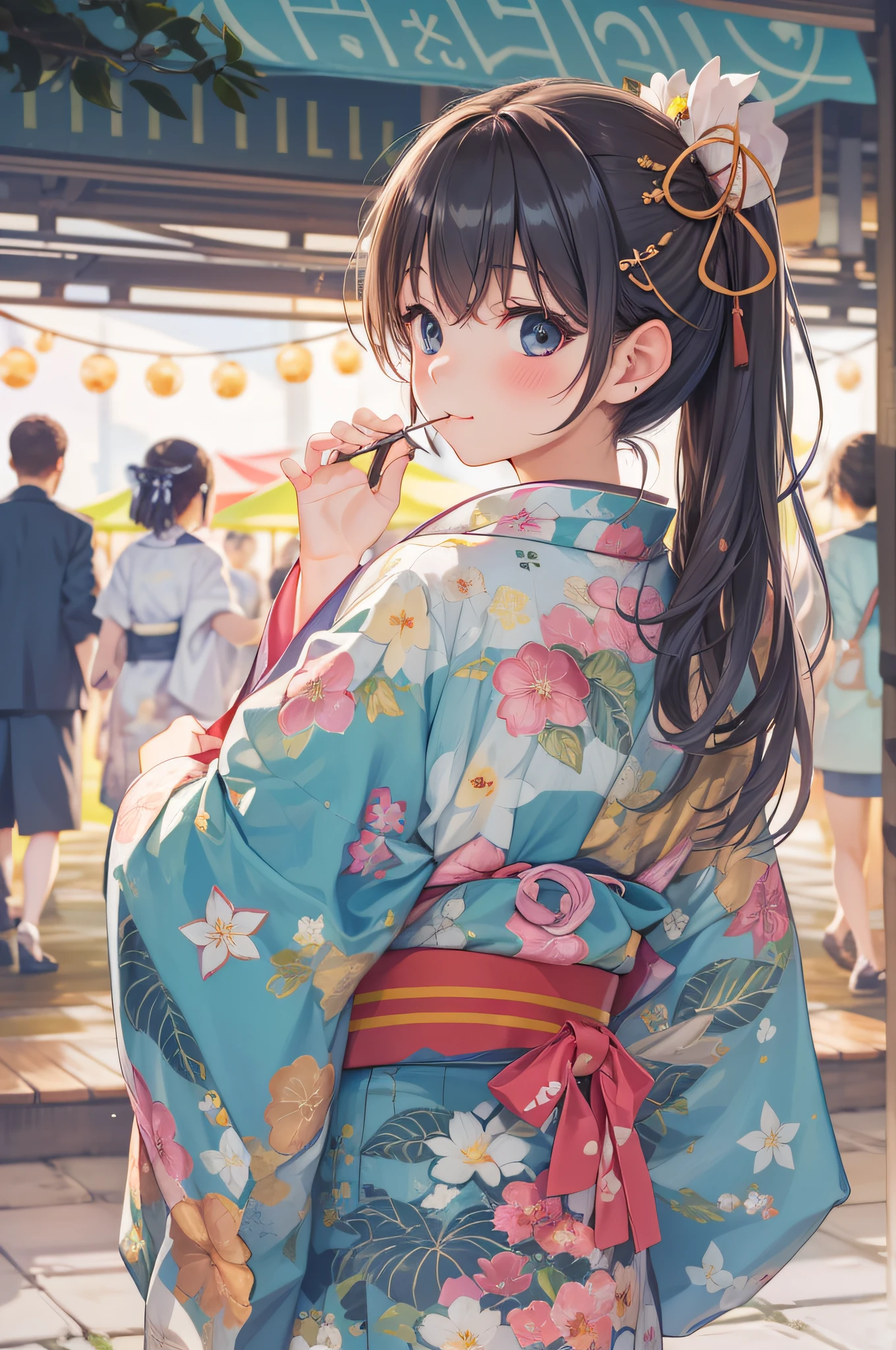 Girl watching TV、Summer Festivals、Girl wearing yukata