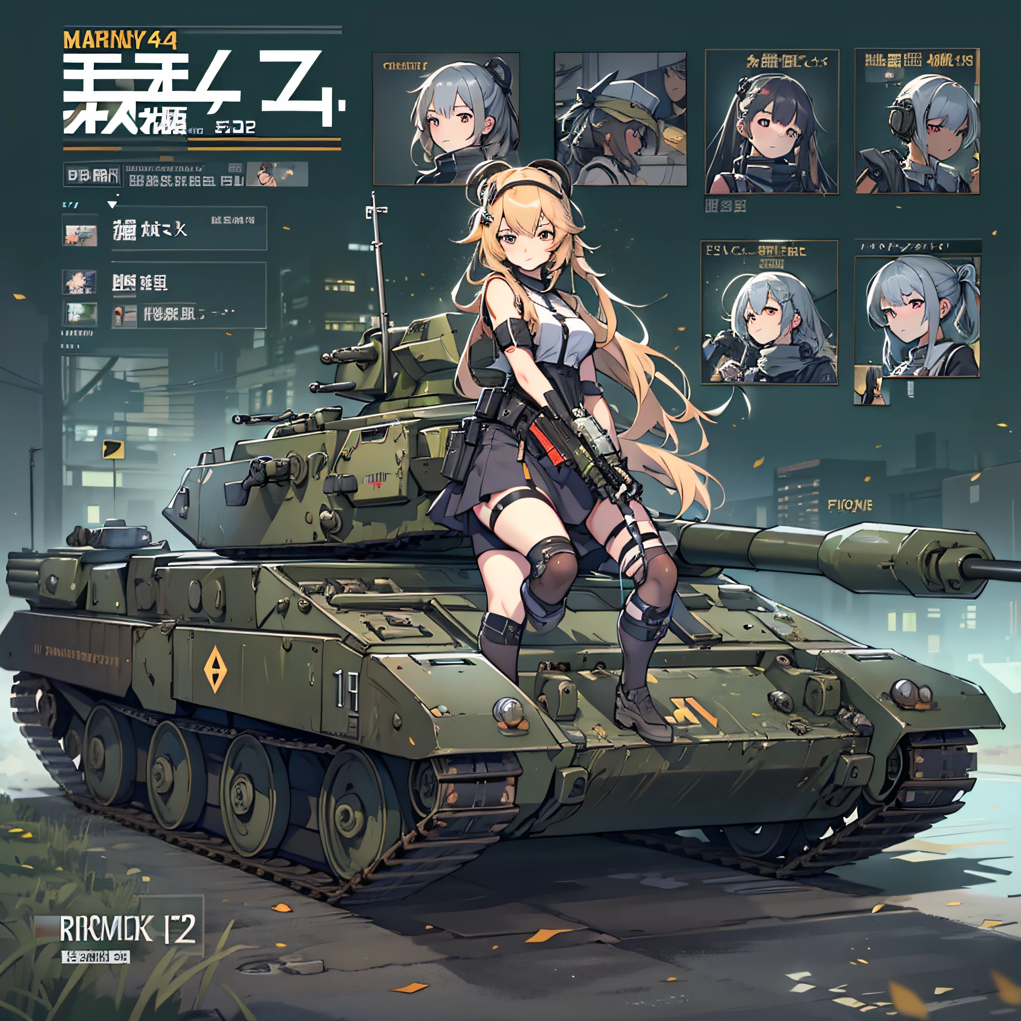 Anime girl riding a tank, girls frontline style, from girls frontline, Fine details. girls' frontline, girls' frontline, girls frontline cg, infantry girl, Women's Last Tour, soldier girl, M4 Sopmod II Girls Frontline, anime maid ss military, girls frontline universe, Mechanized soldier girl, Majora、lieutenant colonel、Girls Moon、Start of battle！Type 74 Tank
