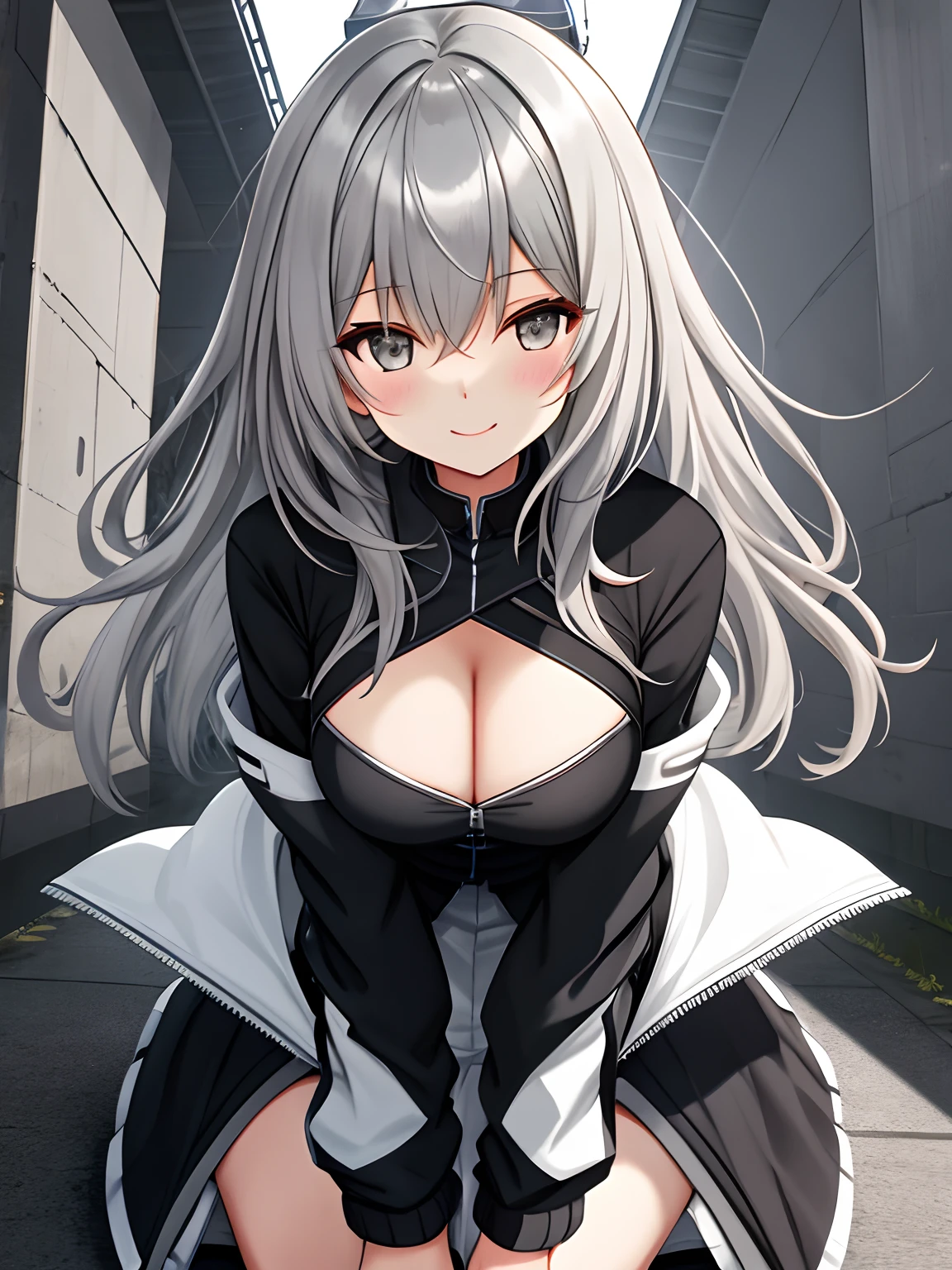 tmasterpiece，best qualtiy，the detail，1girll，closeup cleavage，brightly，lineworks，cheerfulness，Clothing is transparent，East of Berlin，Long silver-gray hair，Long legs