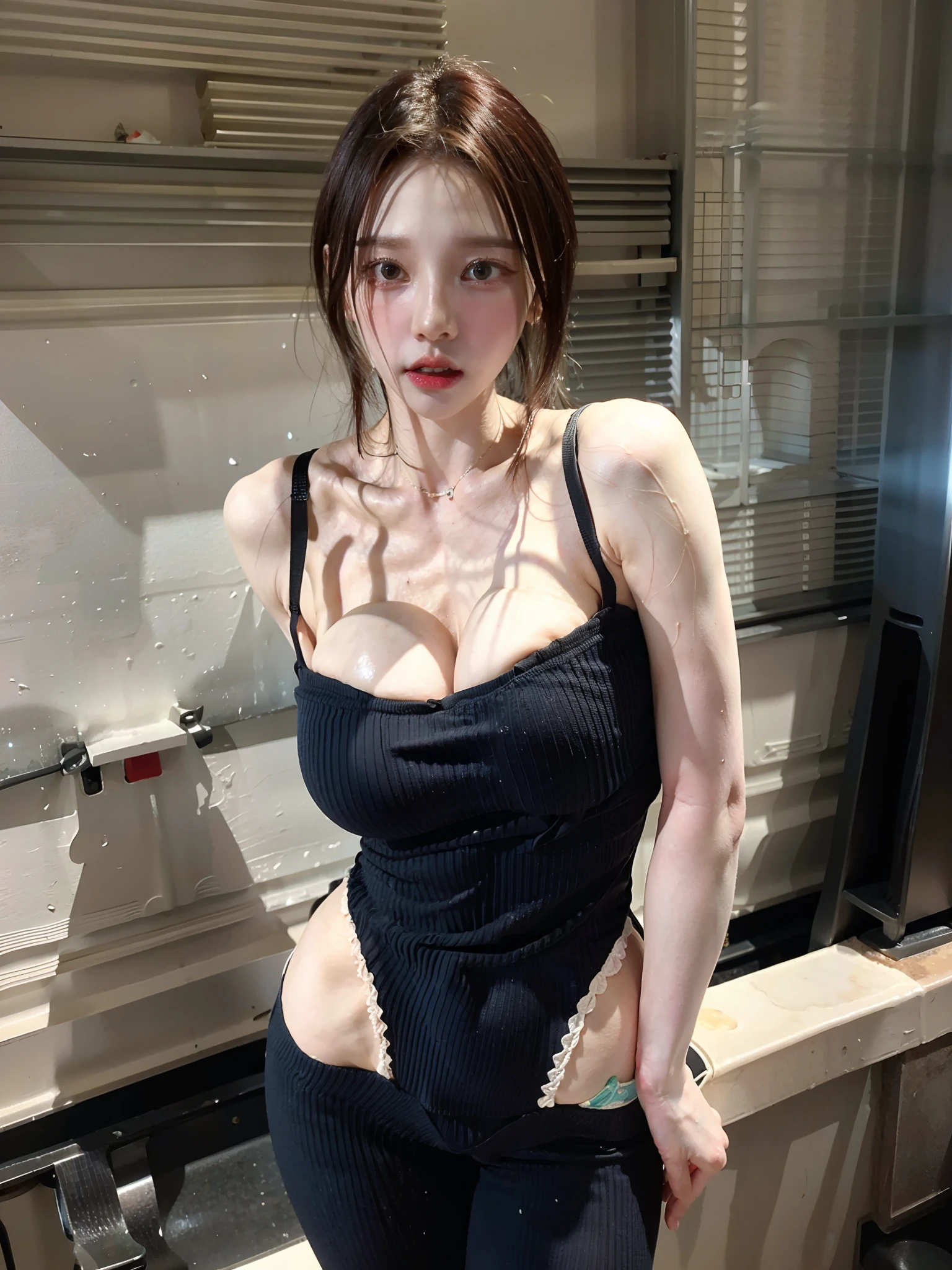 Best quality, (Photorealistic:1.2), Hyper-Resolution, (Photorealistic:1.4), Sultry eyes,And show yourself with composure and elegance。She dresses fashionably and tastefully，Highlight your strengths，and noble temperament，long whitr hair，long leges，Ultra-realistic 8K CG，Flawless face，flawless perfection，，full bodyesbian，One-piece tights，Conjoinment，latex body suit，Standing on the ground，poster for，huge tit，Huge breasts，A sagging breast，long leges，Slim，being thin，tightsuit，Lower chest position，Swollen breasts，crisp breasts，Breasts during lactation，Lactation