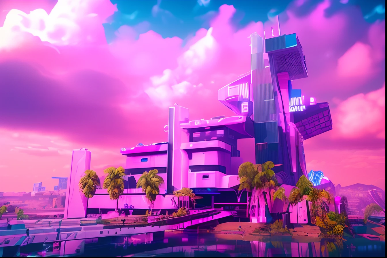 Futuristic construction, neon light, Cyberpunk, predios Cyberpunk ao fundo, fundo desfocado