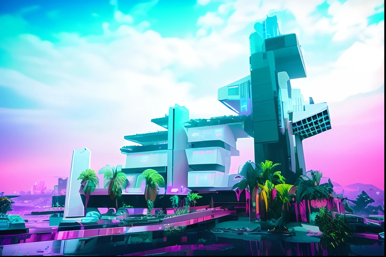 Futuristic construction, neon light, Cyberpunk, predios Cyberpunk ao fundo, fundo desfocado