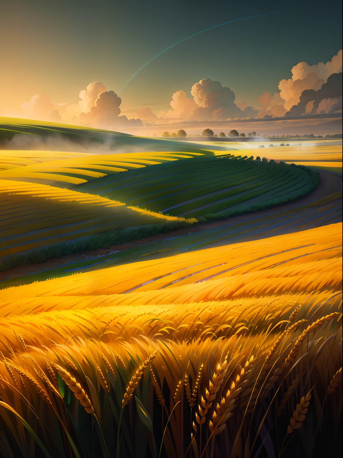 (wheat field), wheat, background, gloden, scenery, wallpaper, 4k, masterpiece, original art, beautiful lighting, light streams, caustics,lilypads, zeiss, sigma, photography, canon 5d