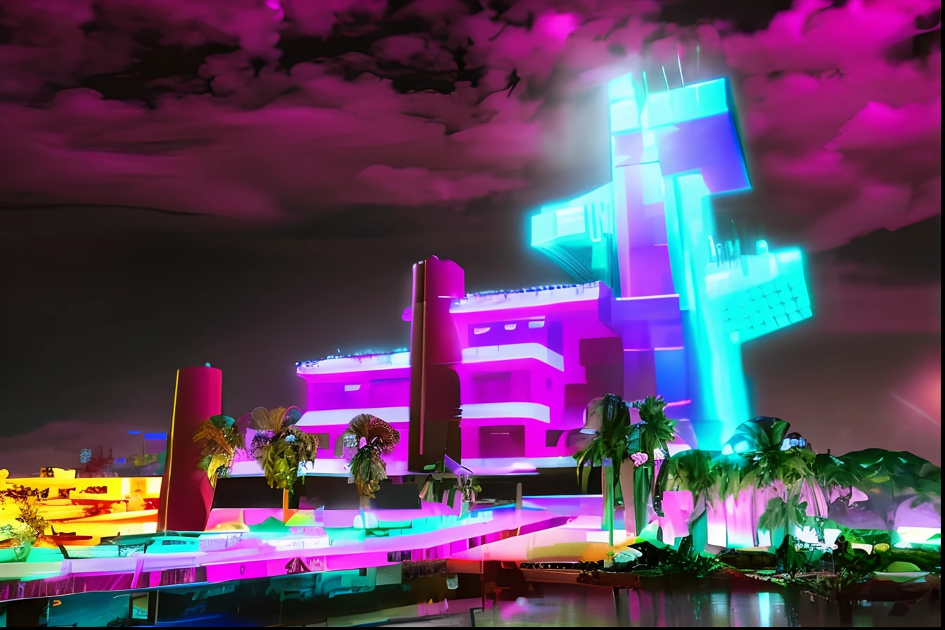 Futuristic construction, Neon light, Cyberpunk, predios cyberpunk ao fundo, fundo desfocado