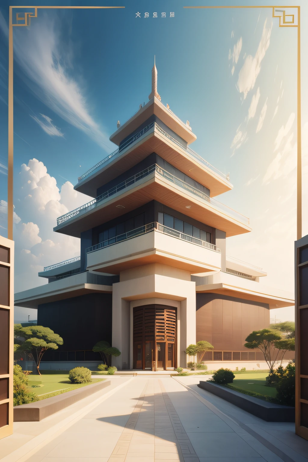 Modern large architecture in Indonesia,The Belt and Road Sea,Cover art,Indonesian decorative style,Creative poster,