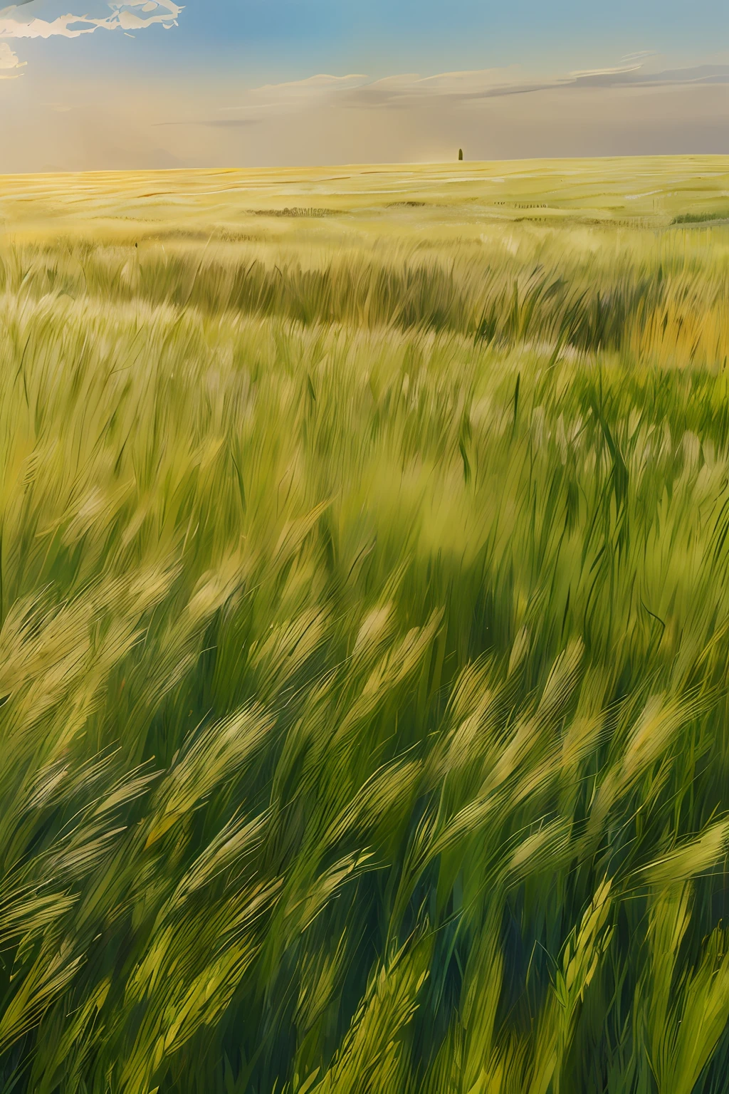 arafed field of green grass with a blue sky in the background, wheat fields, wheat field, i see fields of green, vast wheat fields, immense wheat fields, verdant green fields, wheat field behind the house, tall acid green grass field, on the vast wheat fields, high grain, in a large grassy green field, green field, empty wheat field, scenery,wallpaper,wheat,4k, masterpiece, original art, beautiful lighting, light streams, caustics,lilypads, zeiss, sigma, photography, canon 5d