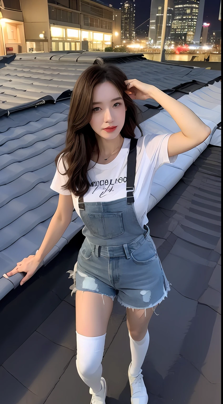 (1girl:1.3), Solo, __body-parts__, Kim Ji-ni Jennie Face, Korean style photo photo, photography lighting, suspenders, shorts, strong contrast, sun on the face, world-weary face, high-end sense, cold eyes, feminine, cement gray background, 8k resolution image, intricate symmetry details. The whole picture goes forward, mainly a woman standing all over her body, with smooth movements and a complete picture.