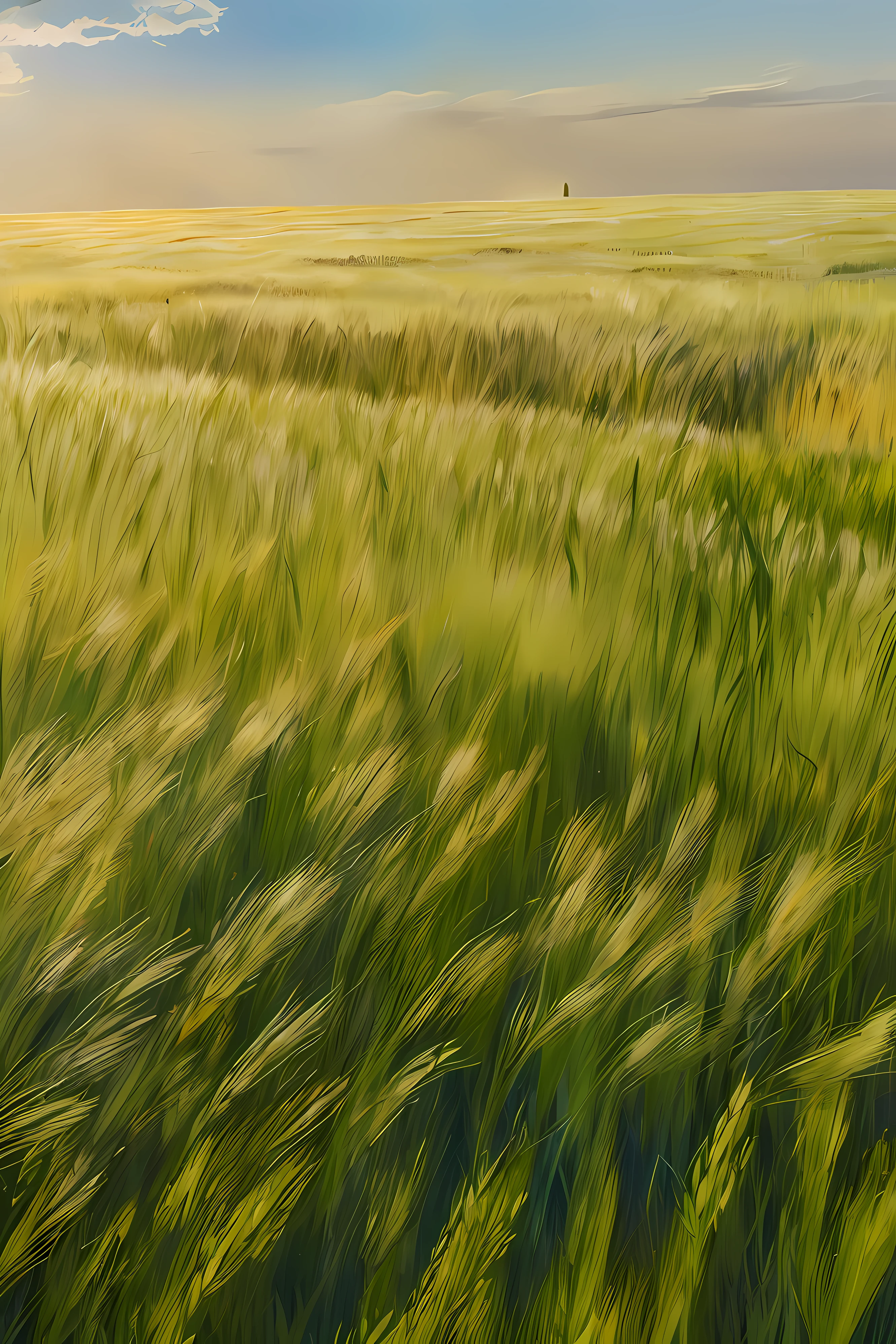 arafed field of green grass with a blue sky in the background, wheat fields, wheat field, i see fields of green, vast wheat fields, immense wheat fields, verdant green fields, wheat field behind the house, tall acid green grass field, on the vast wheat fields, high grain, in a large grassy green field, green field, empty wheat field, scenery,wallpaper,wheat,4k, masterpiece, original art, beautiful lighting, light streams, caustics,lilypads, zeiss, sigma, photography, canon 5d