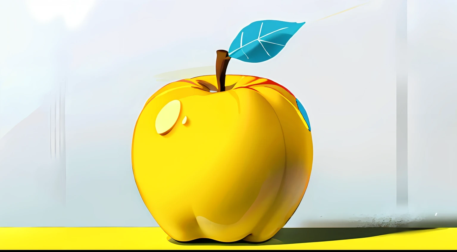 A yellow apple with a video playback button, cartoonish and simplistic, video animation, stylised, video, nicovideo, Video, abstract claymation, music video, video game icon, inspired by Shūbun Tenshō, claymation style, toward to the camera, teal color graded, Pictomorphs,Strong three-dimensionality