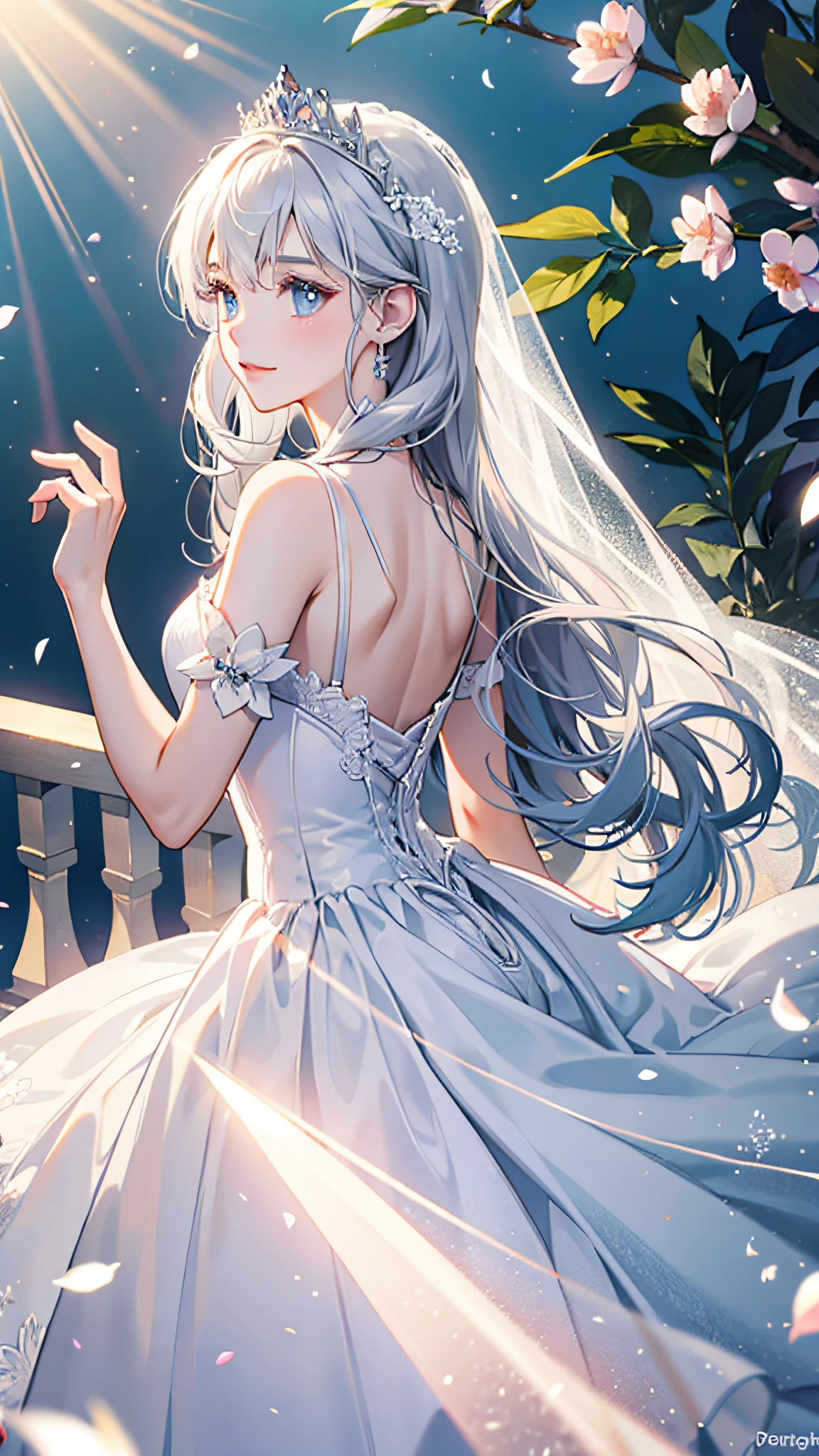 ((best quality)), ((masterpiece))  WEDDING PRINCESS DRESS, light ray, lens flare, white petals, long coated cat, exotic