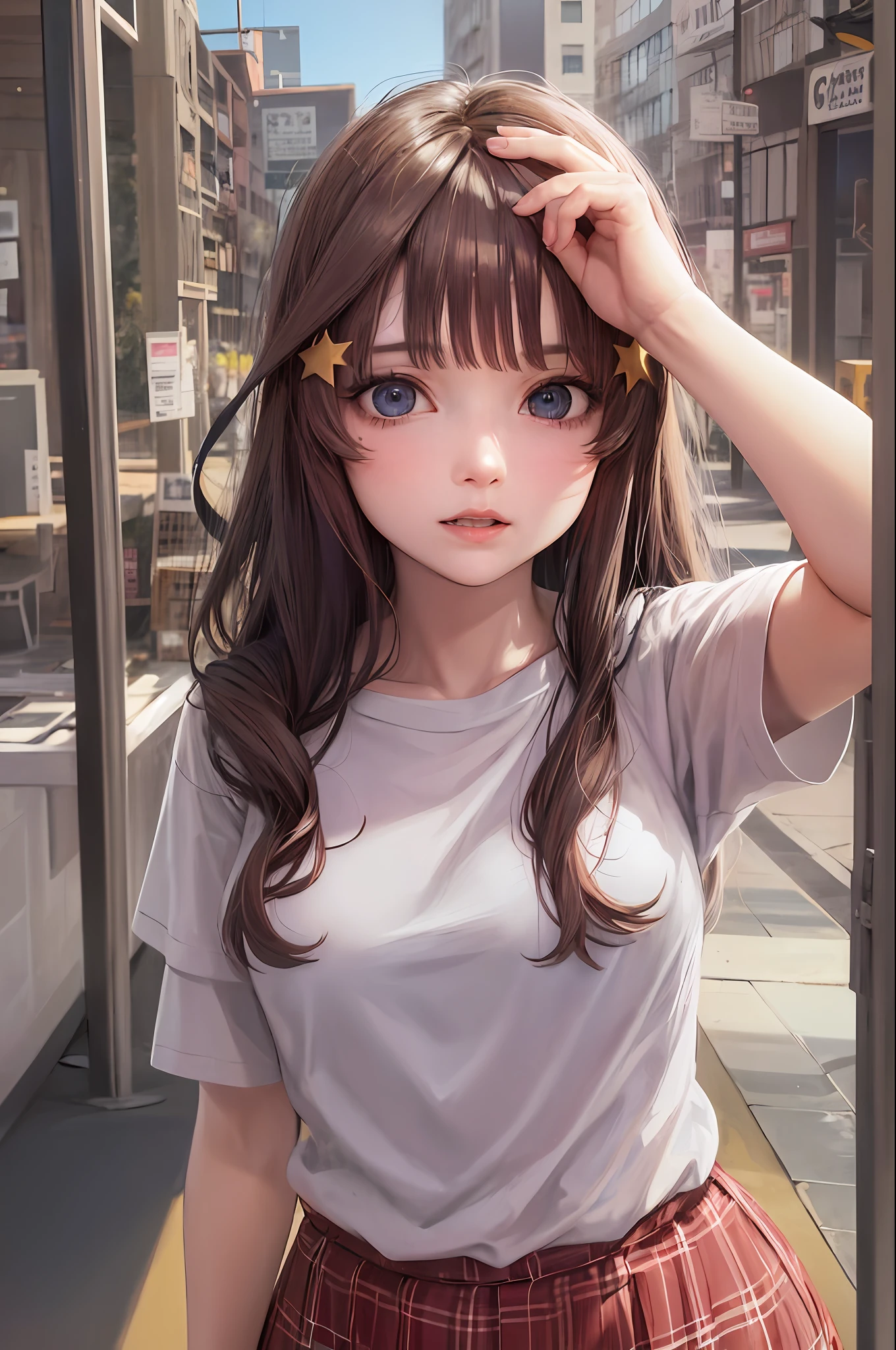 (Prominencia en obra maestra, La mejor calidad: 1.2), solamente, 1 girl,Itsuki nakano, serio, boca cerrada, Mirando al espectador, Mano en la cara, sentada, Piernas cruzadas, Camisa con cuello, Atar, falda, Medias , muslos grandes, pechos grandes)