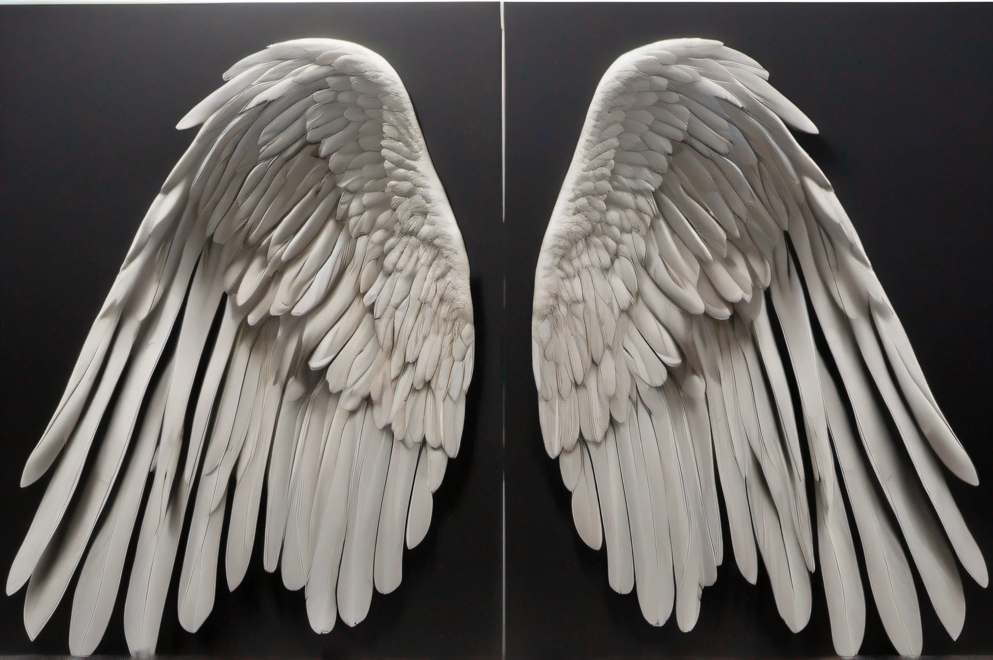 "white angel wings against a dramatic black backdrop"