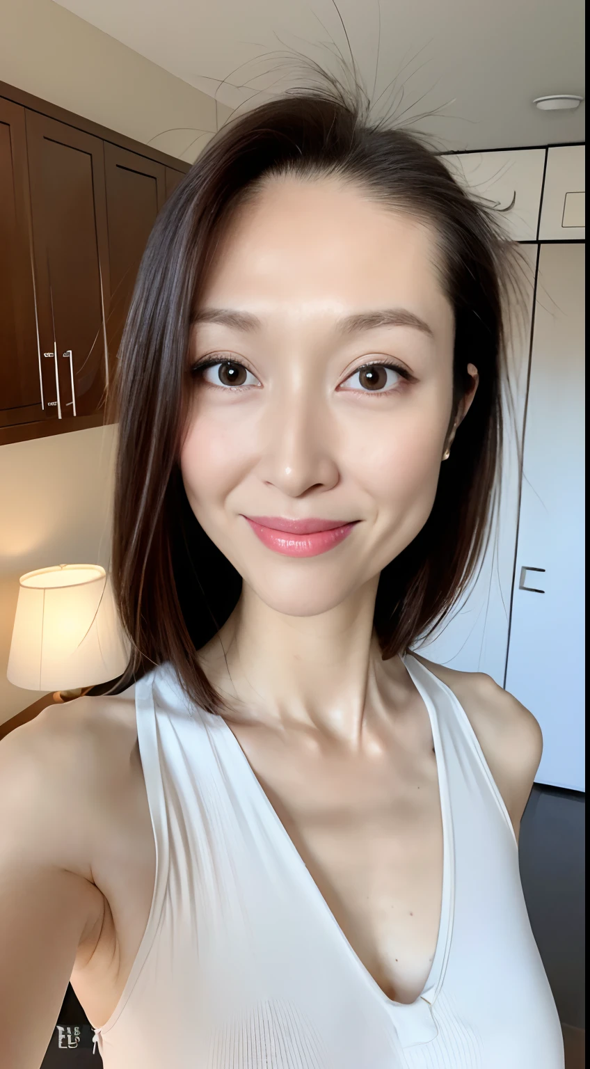 (Best Quality,4K,超A high resolution:1.2),(Mature Japan women, granny, Short hair,),(Big smile),(((99-year-old woman))),(nasolabial folds),((wrinkled)),((body  wrinkles)),(acnes), Fine wrinkles, Detailed skin texture),(Saggy big breasts:1.4),(massive hips),(Floral lingerie),(hands behind the back)