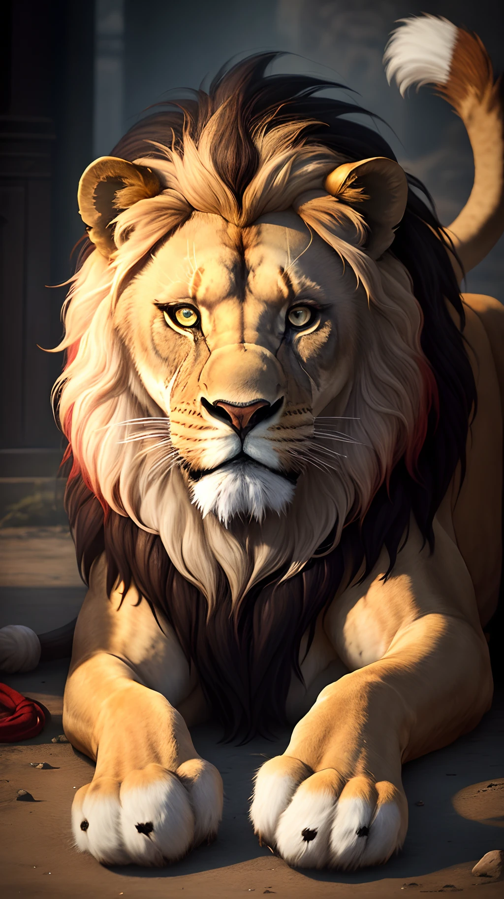 a massive lion, extremely realistic male werelion, realistic feral paws, long flowing blond mane, extremely detailed and realistic eyes, very obese body, very big belly, transparent long fur, tight jockstrap, room with Jacuzzi and sauna, face portrait, face portrait correct, best quality, 8k, highres, masterpiece, ultra-detailed, realistic, photorealistic, photo-realistic, HDR, UHD, studio lighting, ultra-fine painting, sharp focus, physically-based rendering, extreme detail description, professional, vivid colors, bokeh, cinematic, extremely detailed eyes and face, correct anatomy, correct eyes, correct hand