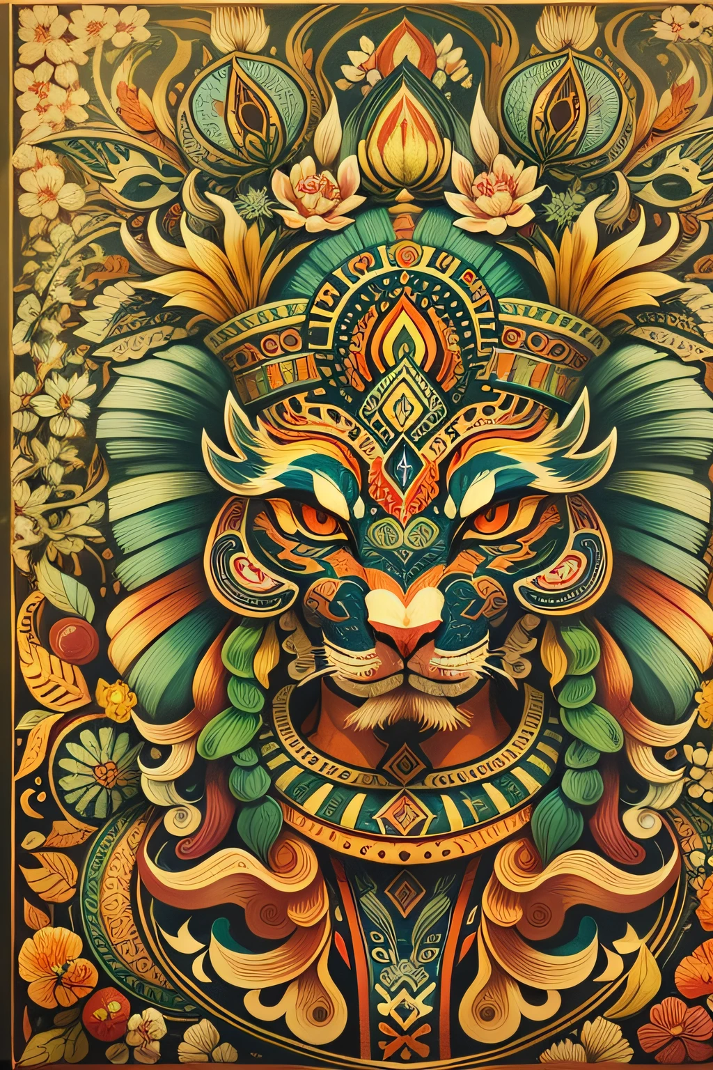 Indonesian characteristic decorative paintings，totem，Multi-color painting style。