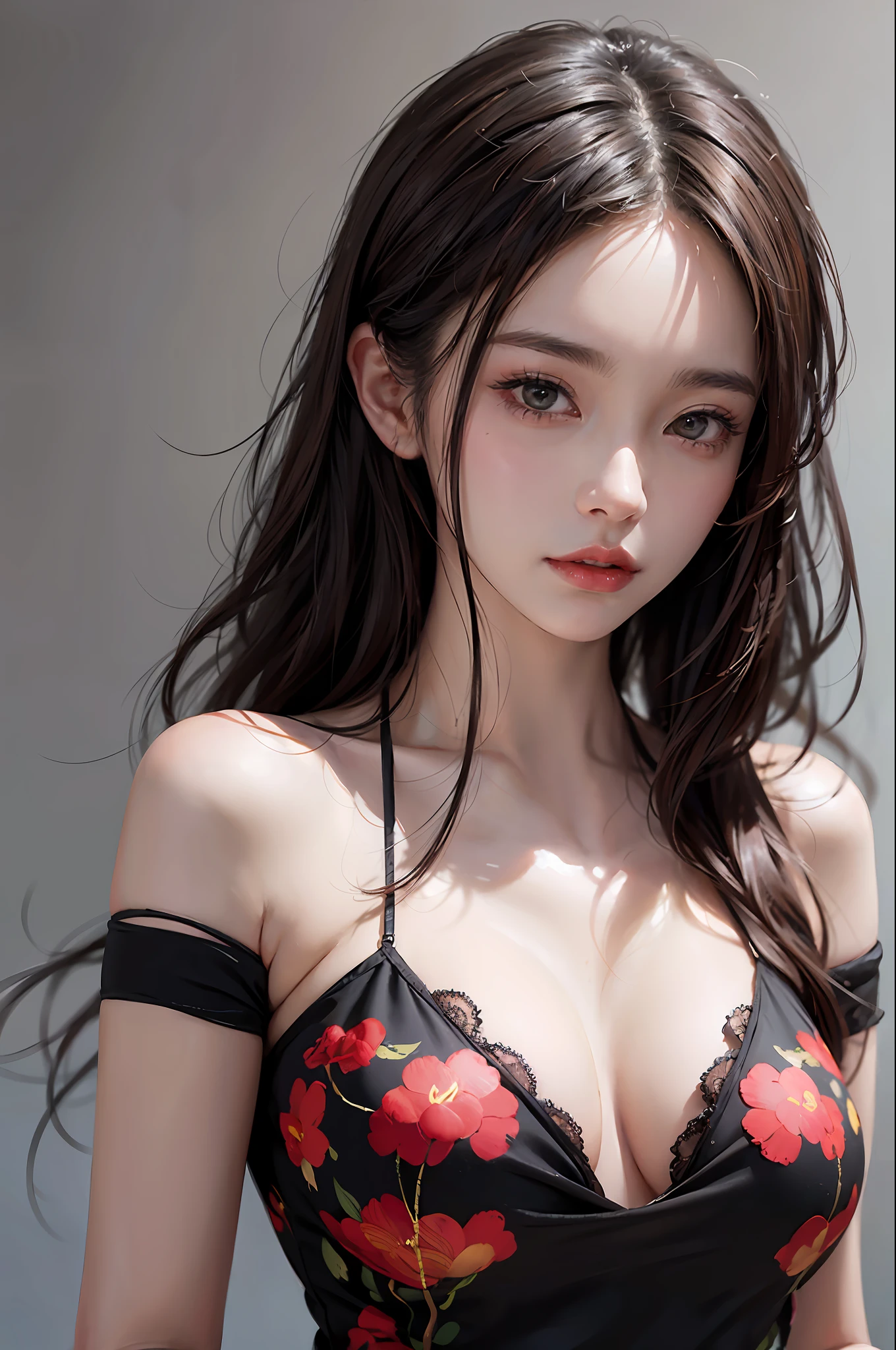 arafed woman in a black dress posing for a picture, a photorealistic painting inspired by Yanjun Cheng, Artstation, digital art, soft portrait shot 8 k, cinematic. by leng jun, realistic. cheng yi, gorgeous young korean woman, wlop glossy skin, 8k artgerm bokeh, gorgeous chinese model, realistic digital painting