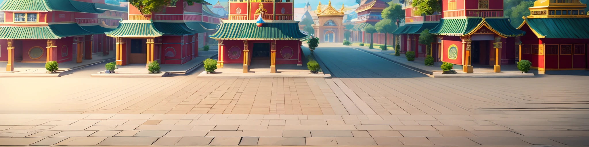 There is a small town,There are a lot of buildings on the street, town center background, Temple background, town background, palace background, dance hall background, light kingdom backdrop, background hyper detailed, mall background, arena background, Zen temple background, background depicting a temple, renaissance port city background, Mobile game background, ballroom background, arte de fundo, city street view background