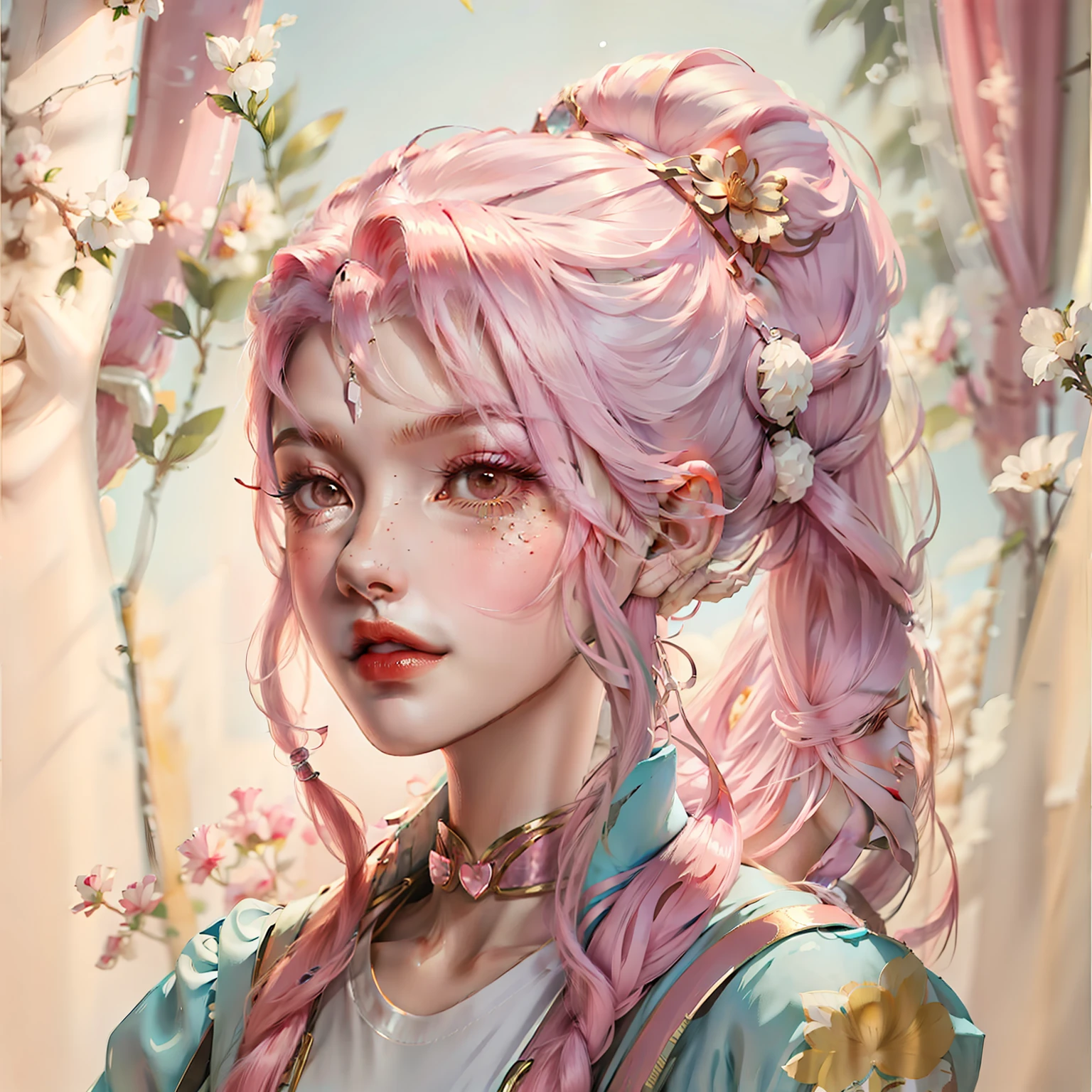 Pink double ponytail girl，nakeness
