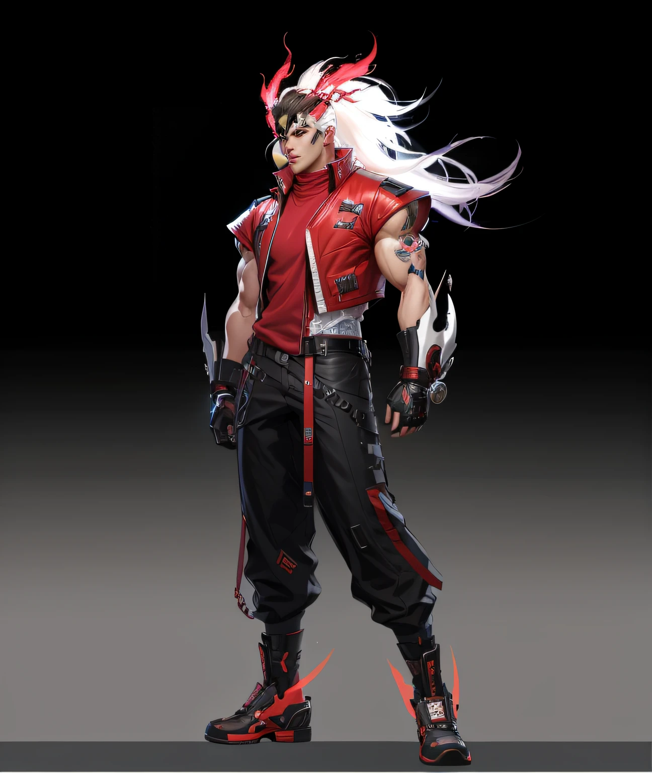 a close up of a person in a red jacket and black pants, ( ( concept art of character ) ), fighting game character, As a character in Tekken, Character artwork, official character art, full body concept, 8k character concept art, 8 k character concept art, Feng Zhu concept art, new costume concept design, lunar themed attire, new character，Meticulous portrayal