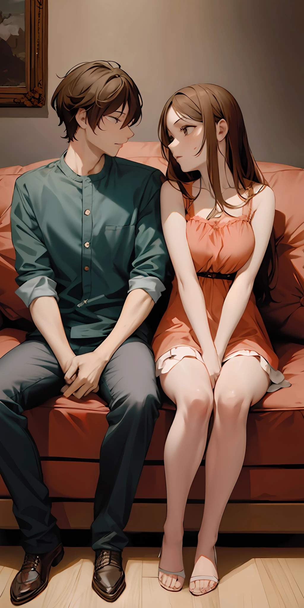The couple sitting in silence, not looking at each other.