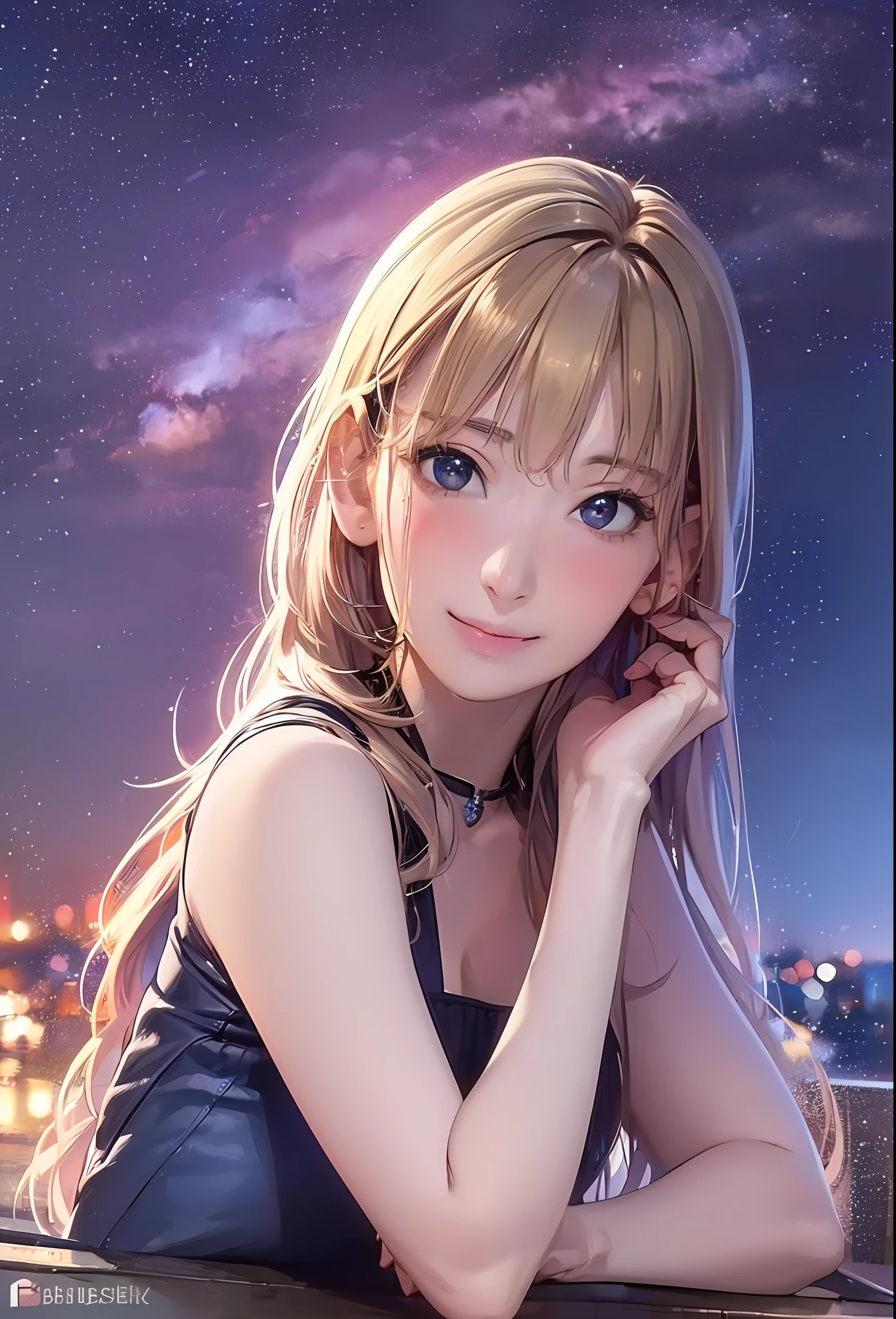 (8K, Best Quality, masutepiece:1.2), (Realistic, Photorealsitic:1.37), Ultra-detailed, 1 girl,Cute, Solo,Midnight,Beautiful detailed sky,Detailed Cafe,Sitting,Dating,(nose blush),(Smile:1.15),(Closed mouth) Small breasts,Beautiful detailed eyes,Floating Hair NovaFrogStyle,Pink dress
