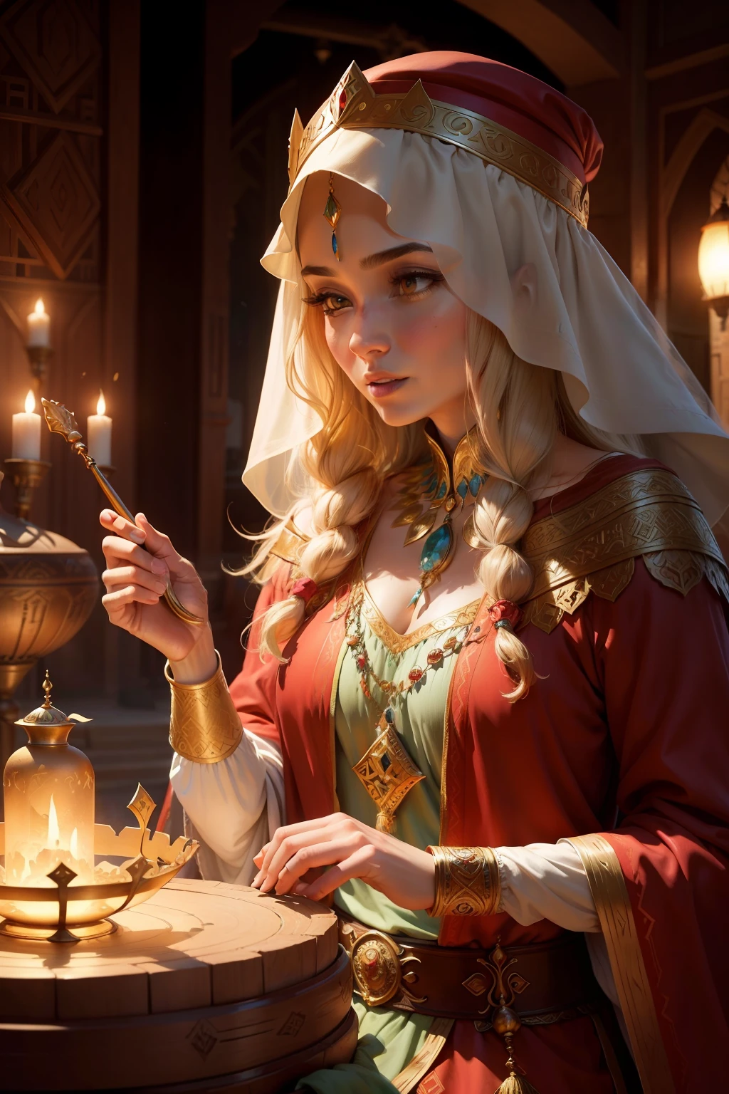 Arabian fairy tale. 1200s. 1001 nights, Fun fantasy, A variety of fairy-tale characters, fakirs, Musicians, Donkeys, Camels in antique clothes and hats, Close-up full-length portrait in Disney Pixar style Super realistic cinematic, high detail, Asian blurred fantasy background, 8K