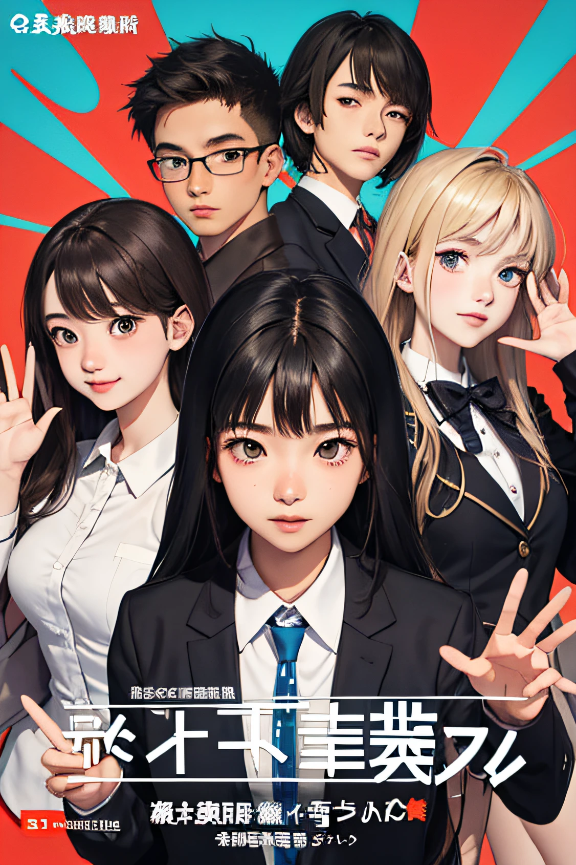 A group of teenagers,School Background,Chinese High School,Make a welcoming gesture,Welcome to new students,Club activities,An anime cover，Official anime artwork