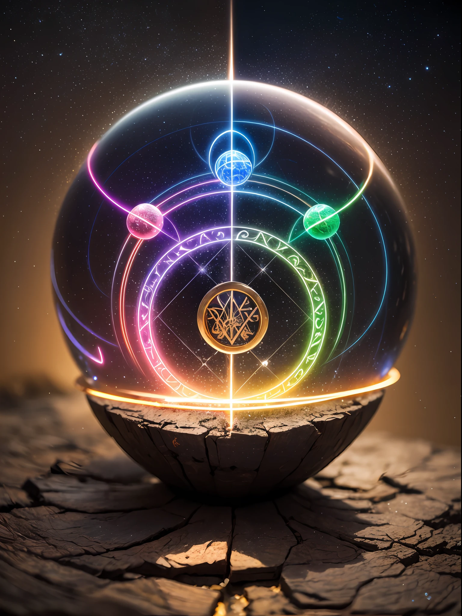rune, spherical hole carving, power stone, place of power, magical aura, glowing, magical, mystical, mythical, intricate details, intense, glorifying, epic, masterpiece, night time, power overflowing, neon, dark, gloomy