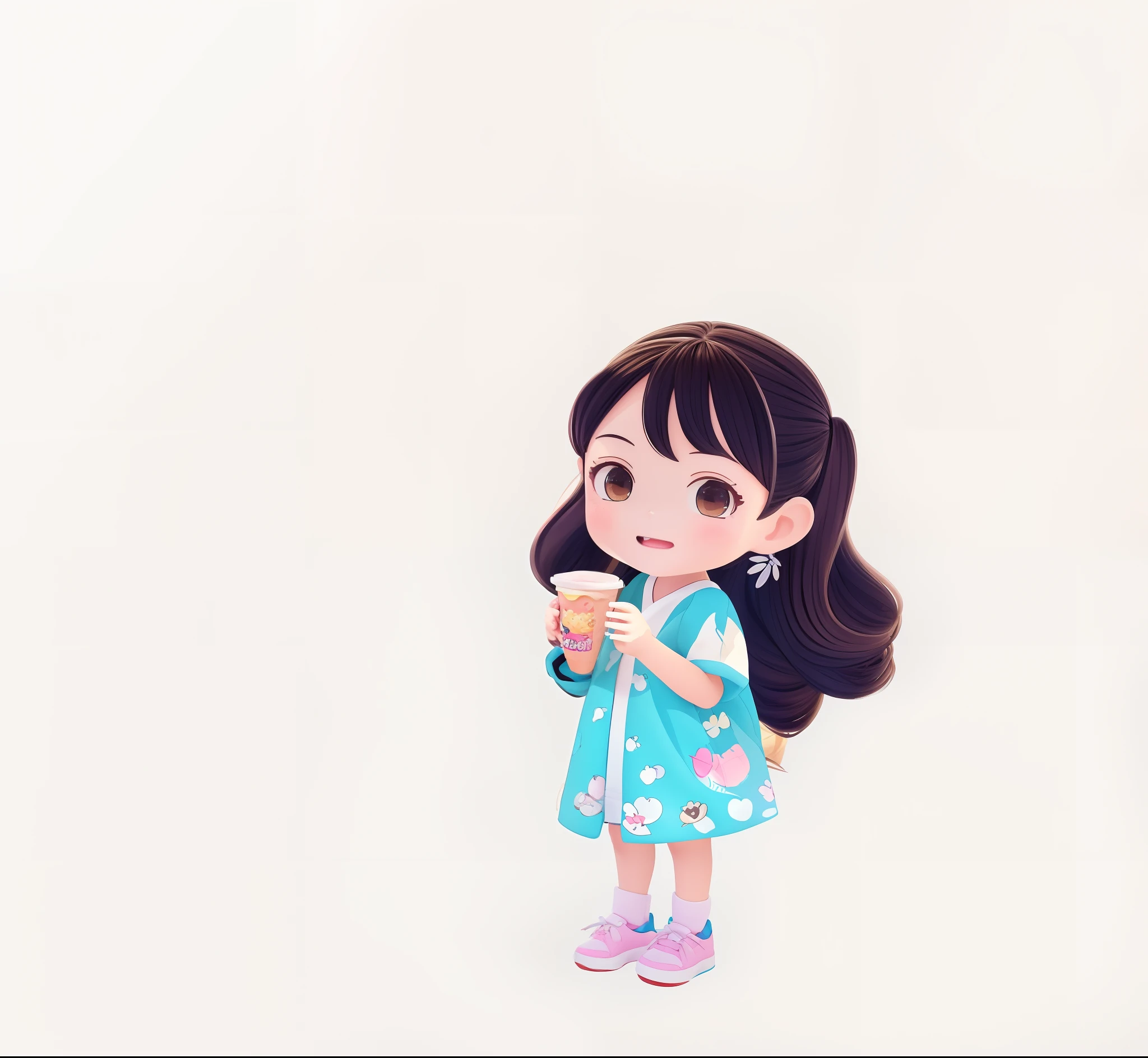 Anime girl holding a cup of ice cream and a bowl of cereal, hand painted cartoon art style, lovely art style, the wallpaper!, offcial art, official fanart, made with anime painter studio, author：Abidine Dino, chibi girl, Official artwork, anime visual of a cute girl, cute illustration, [ Digital art ]!!, Official illustration, water color nendoroid