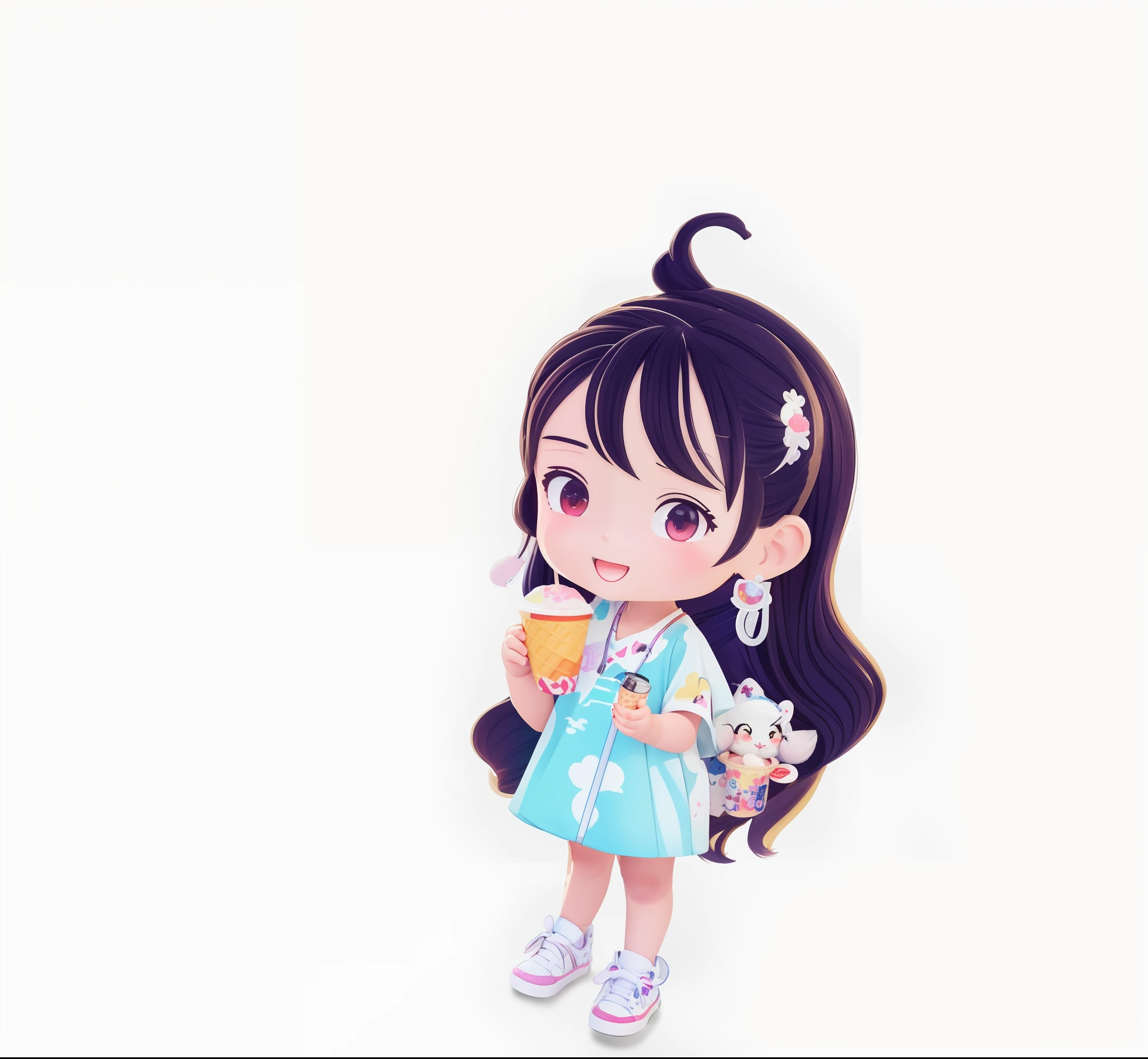Anime girl holding a cup of ice cream and a bowl of cereal, hand painted cartoon art style, lovely art style, the wallpaper!, offcial art, official fanart, made with anime painter studio, author：Abidine Dino, chibi girl, Official artwork, anime visual of a cute girl, cute illustration, [ Digital art ]!!, Official illustration, water color nendoroid