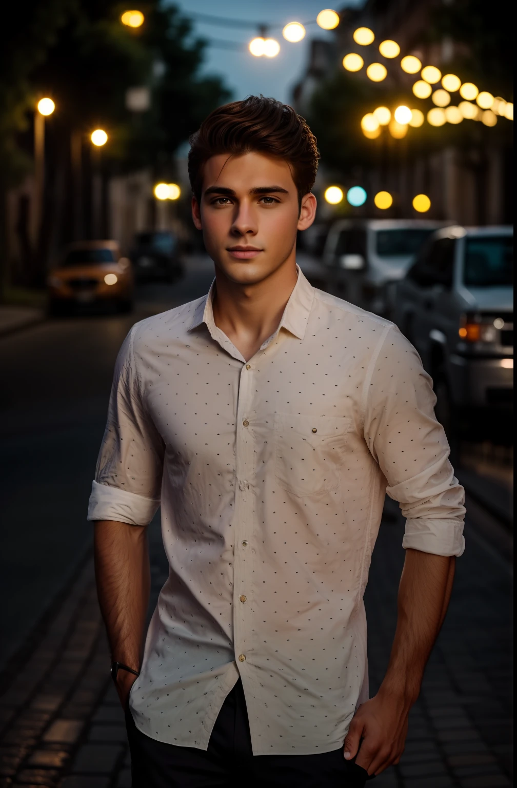 Full realistic, handsome boy, evening, ultra realistic, 8k resolution, street and nature background
