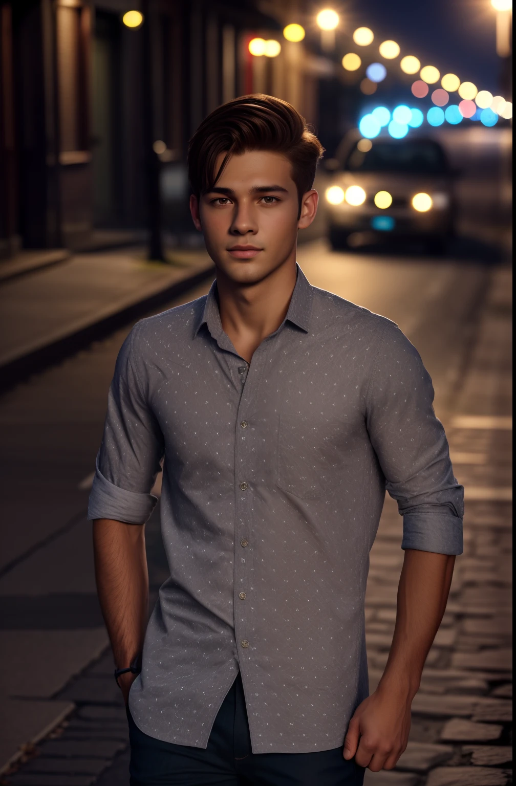 Full realistic, handsome boy, evening, ultra realistic, 8k resolution, street and nature background