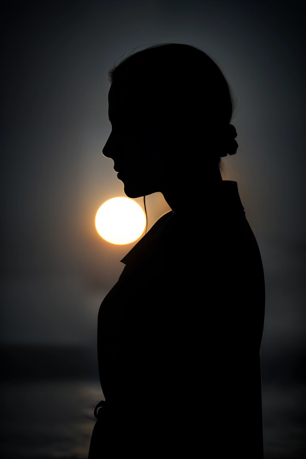 "Dark moody till sunset, mysterious silhouette emerging from the shadows, hauntingly beautiful, strong contrast with rich colors, ethereal atmosphere."