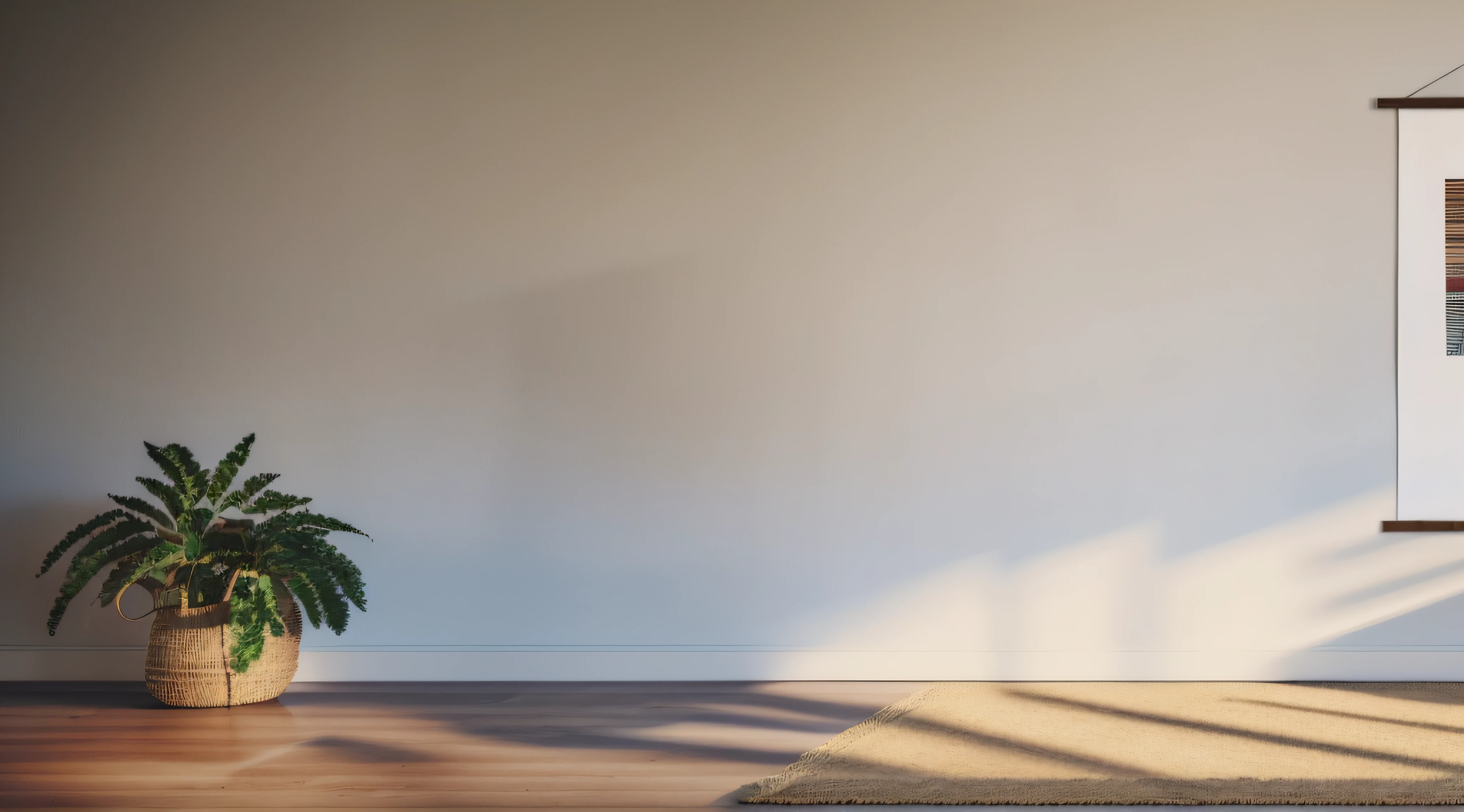 a blank poster with wood Frame in a room wall, front view, 8k, perfect lights and shadows, photography quality