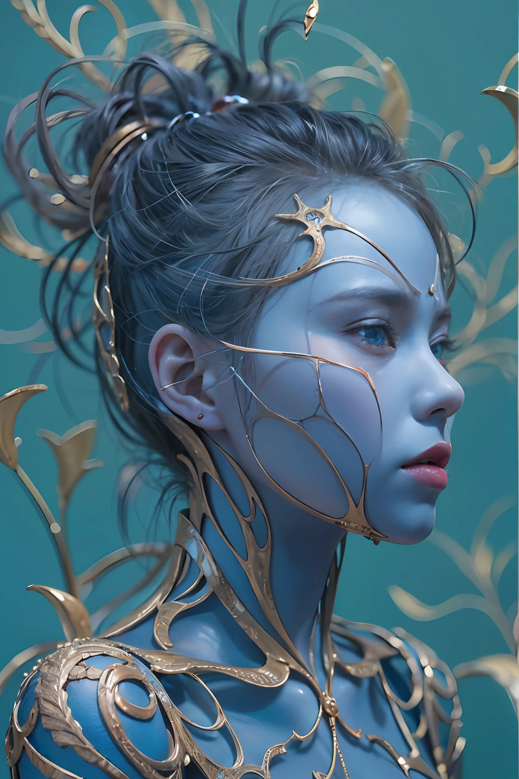 1girl in, surrealism, Verism, Anatomically correct, Textured skin, masuter piece, high details, awardwinning, hight resolution, 8K,Unevenness of the skin,20yr old, blue backgroud