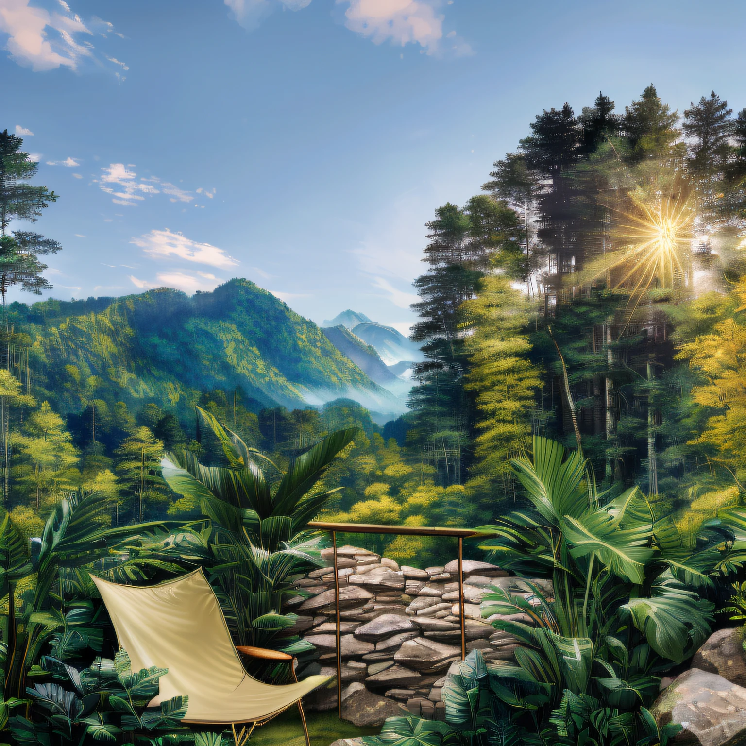 There is a photo of the room with mountain view, all in the amazing outdoors view, forest backgrou, stunning nature in background, detailed scenic view, Inflatable landscape with forest, Detailed scenery —width 672, forest scenery, beautiful forest scenery, Majestic nature, in picturesque forest diorama, mountainous jungle setting, Nature wallpaper, nature scenes