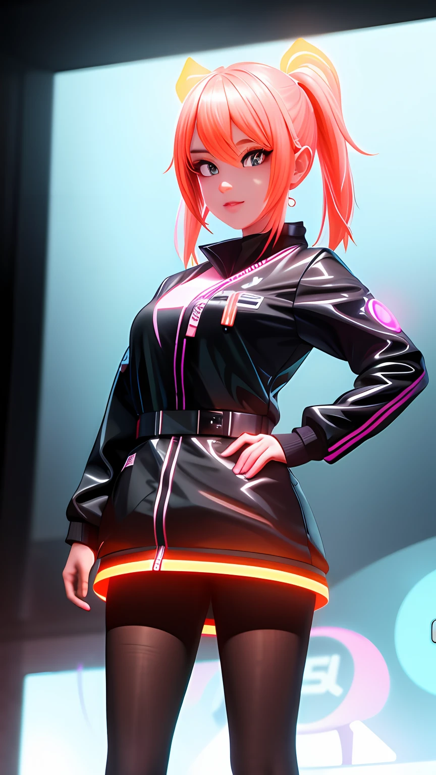 cute young woman, ultra high quality, volumetric, bioluminescence, luminism, pink-orange, global illumination, ambient occlusion, masterpiece, art by Ilya Kuvshinov, omimoji, busy image, Tokyo anime awards winner, octane render, unreal engine 5,