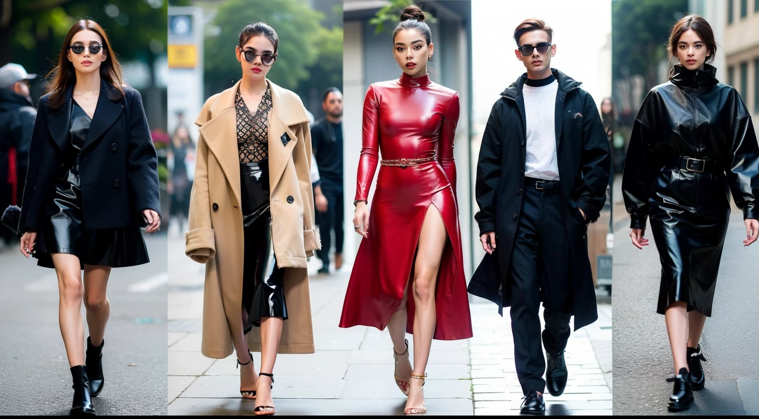 um desfile de moda conceitual, Temporada surreal, Fashion influencer trends, pessoas normais urbanas, Trend in Fashio magazine